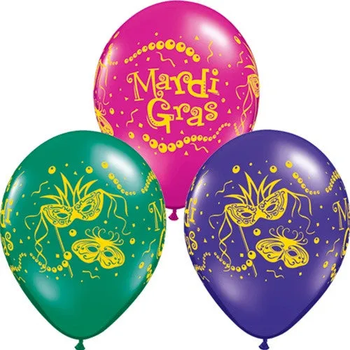 11" Redondo, Surtido Especial, AST Mardi Gras con Collares y Antifaces