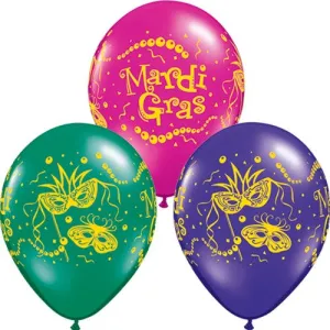 11" Redondo, Surtido Especial, AST Mardi Gras con Collares y Antifaces