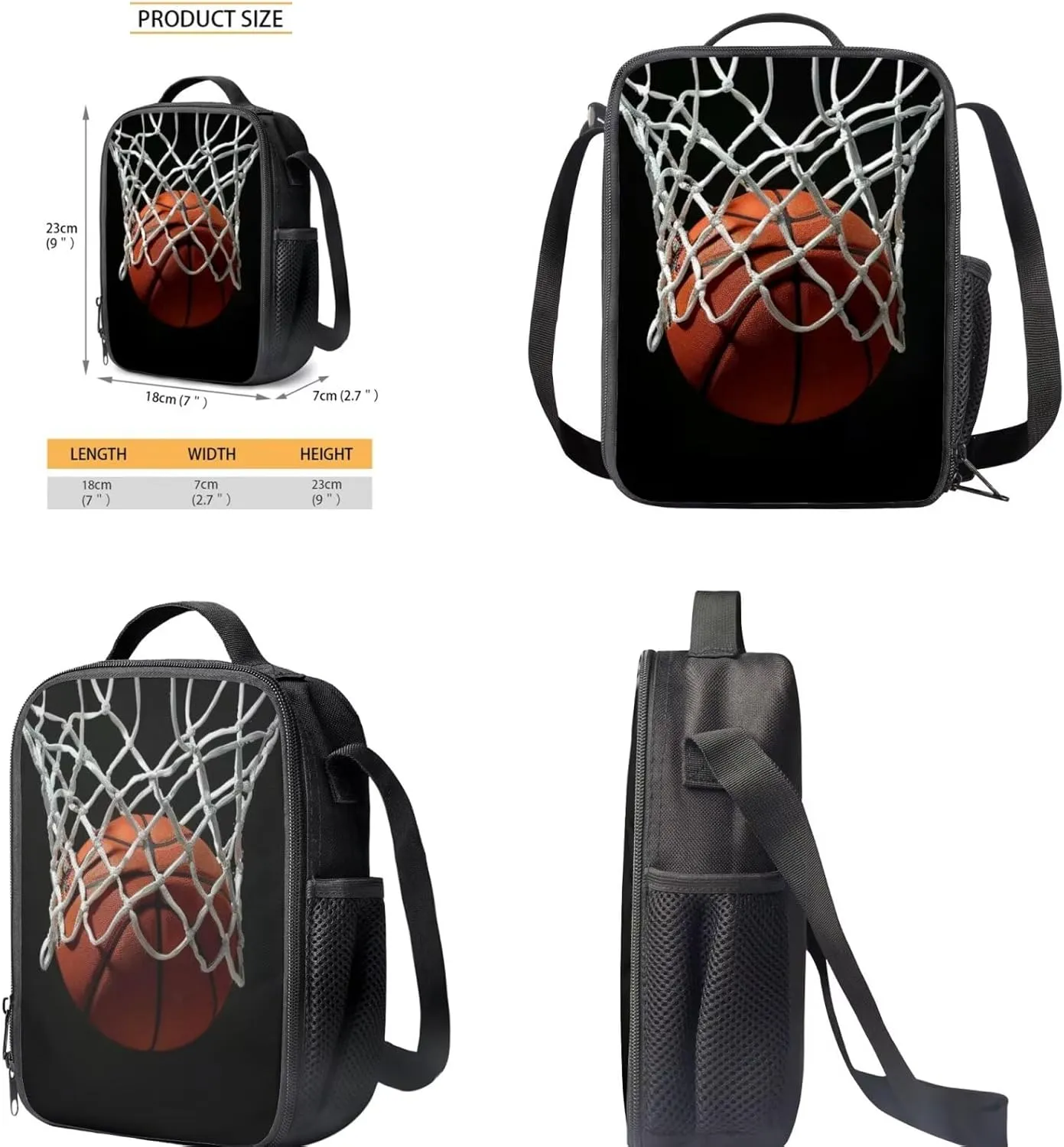 3D Basketball Backpacks Sets for Boys 3Pcs Kids Backpack School Bookbags with Insulated Lunch Box Pencil Case for School Elementary Students