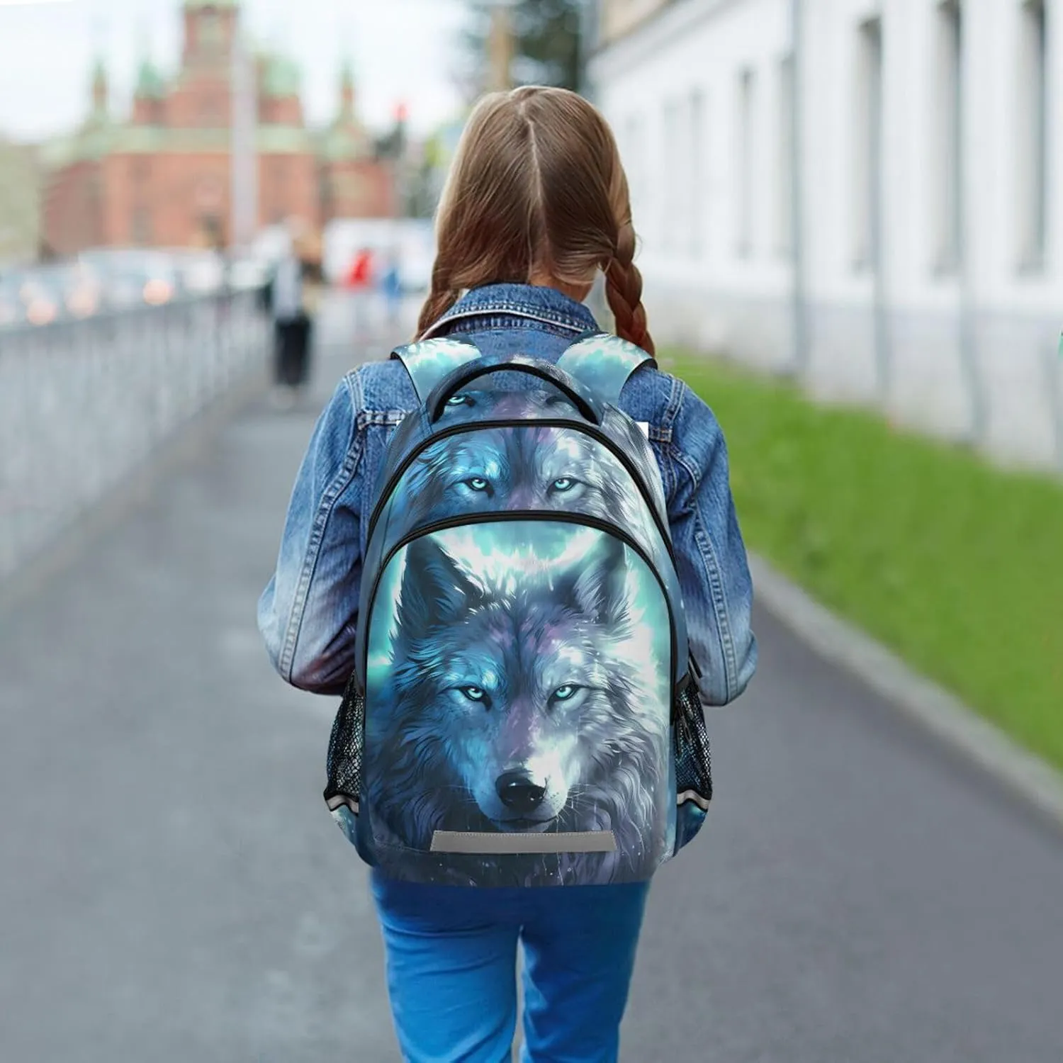 ALAZA Wolf Backpacks for Girls Boys Elementary School Bag Galaxy Wolves Kids Bookbag Personalized Laptop Travel Daypack Students Rucksack