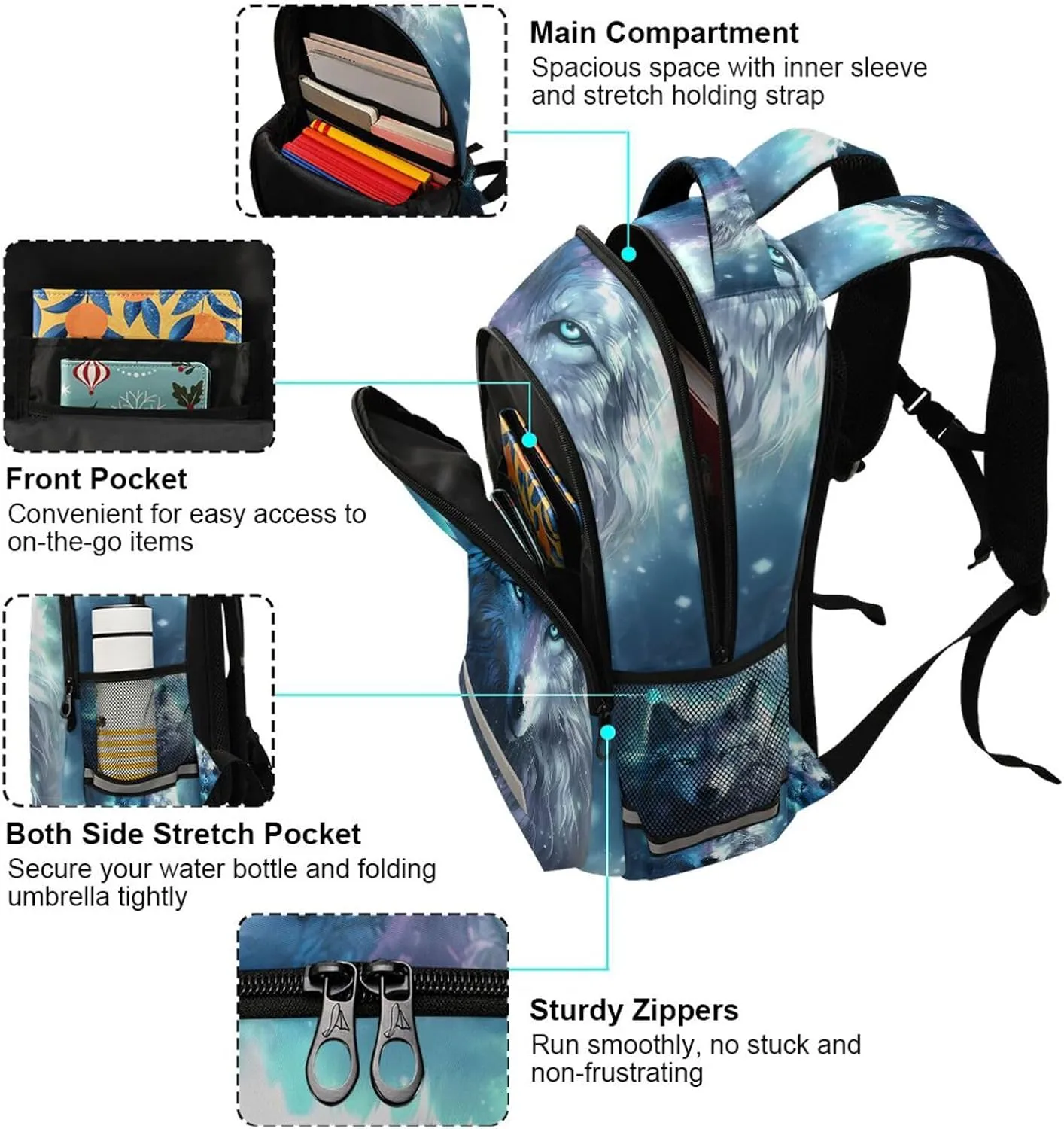 ALAZA Wolf Backpacks for Girls Boys Elementary School Bag Galaxy Wolves Kids Bookbag Personalized Laptop Travel Daypack Students Rucksack