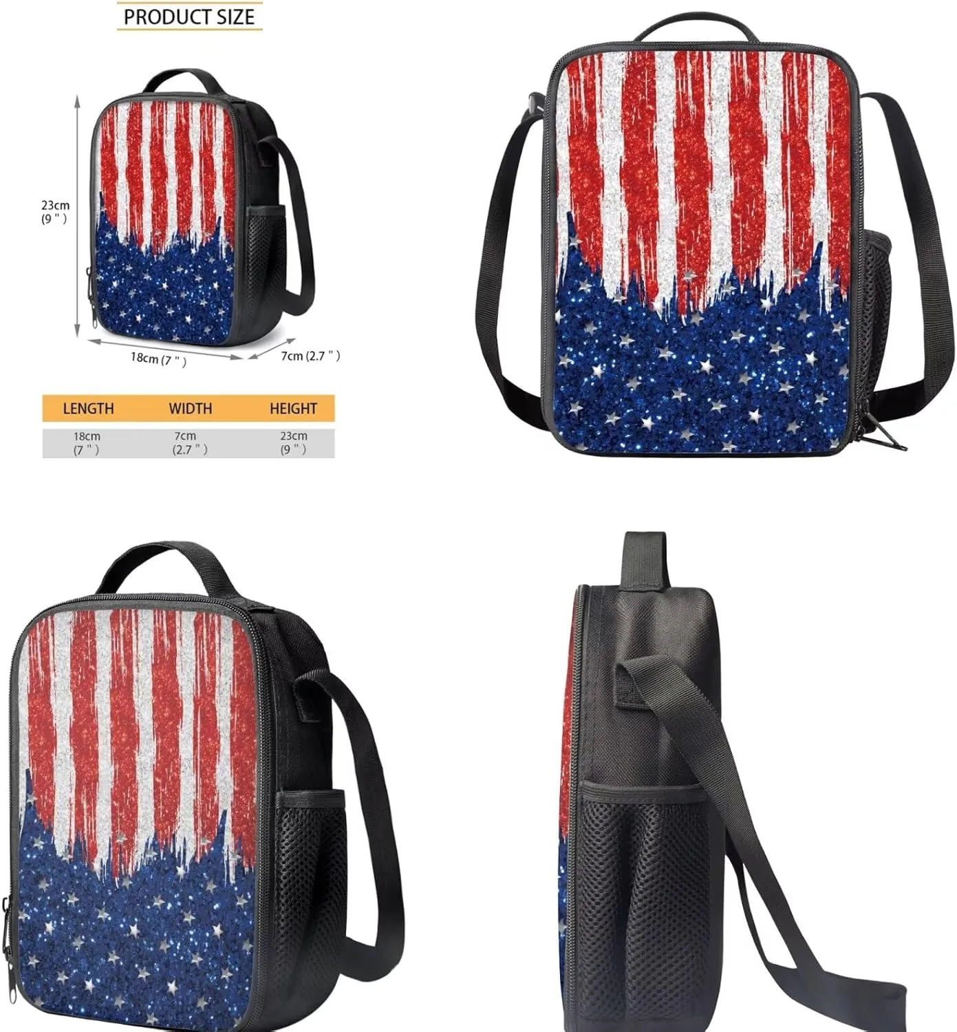 American Flag Backpack Set for Boys Girls 17 Inch Travel Backpacks Book Bag with Lunch Bag Pencil Case Schoolbag Back-to-School Set for Student