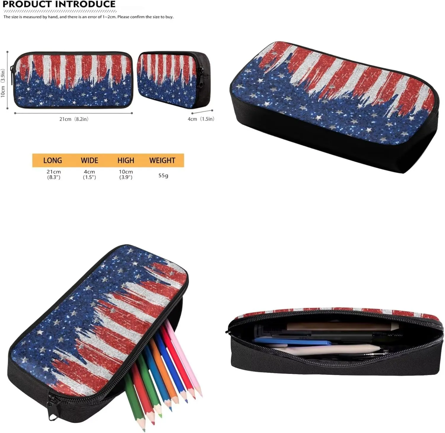 American Flag Backpack Set for Boys Girls 17 Inch Travel Backpacks Book Bag with Lunch Bag Pencil Case Schoolbag Back-to-School Set for Student