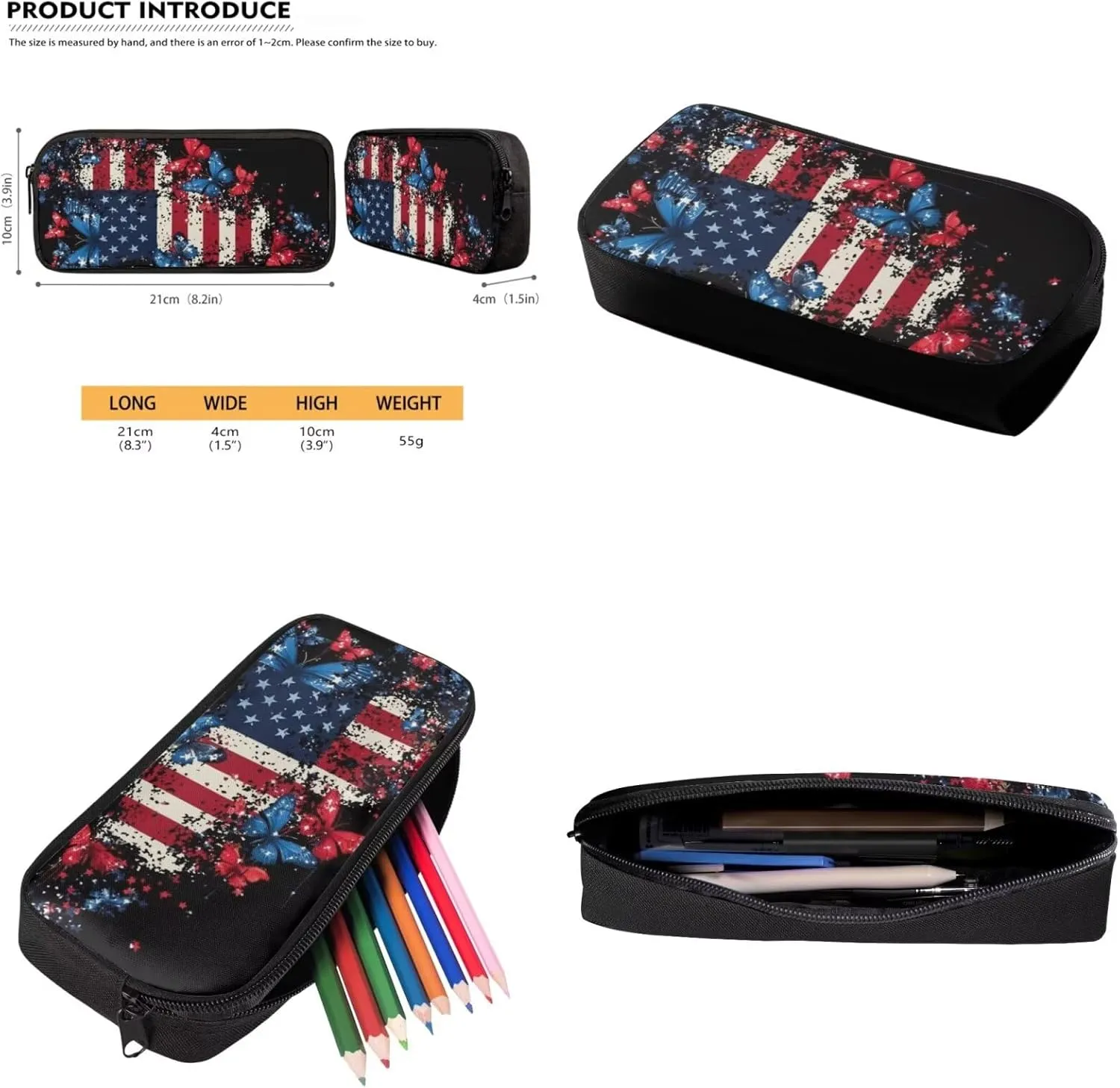 American Flag Butterfly Print Girls School Backpacks for Kids Teens 3-in-1 School Bag Bookbags Set with Lunch Bag Pencil Case
