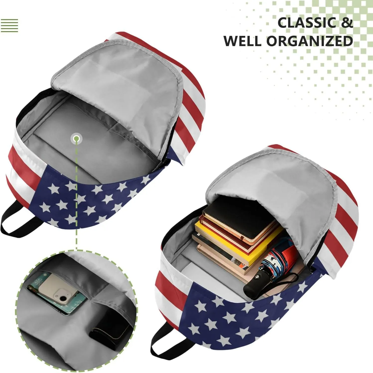 American Flag Laptop Backpack Travel Hiking Camping Work Computer Back Packs Book Bags for Women Men