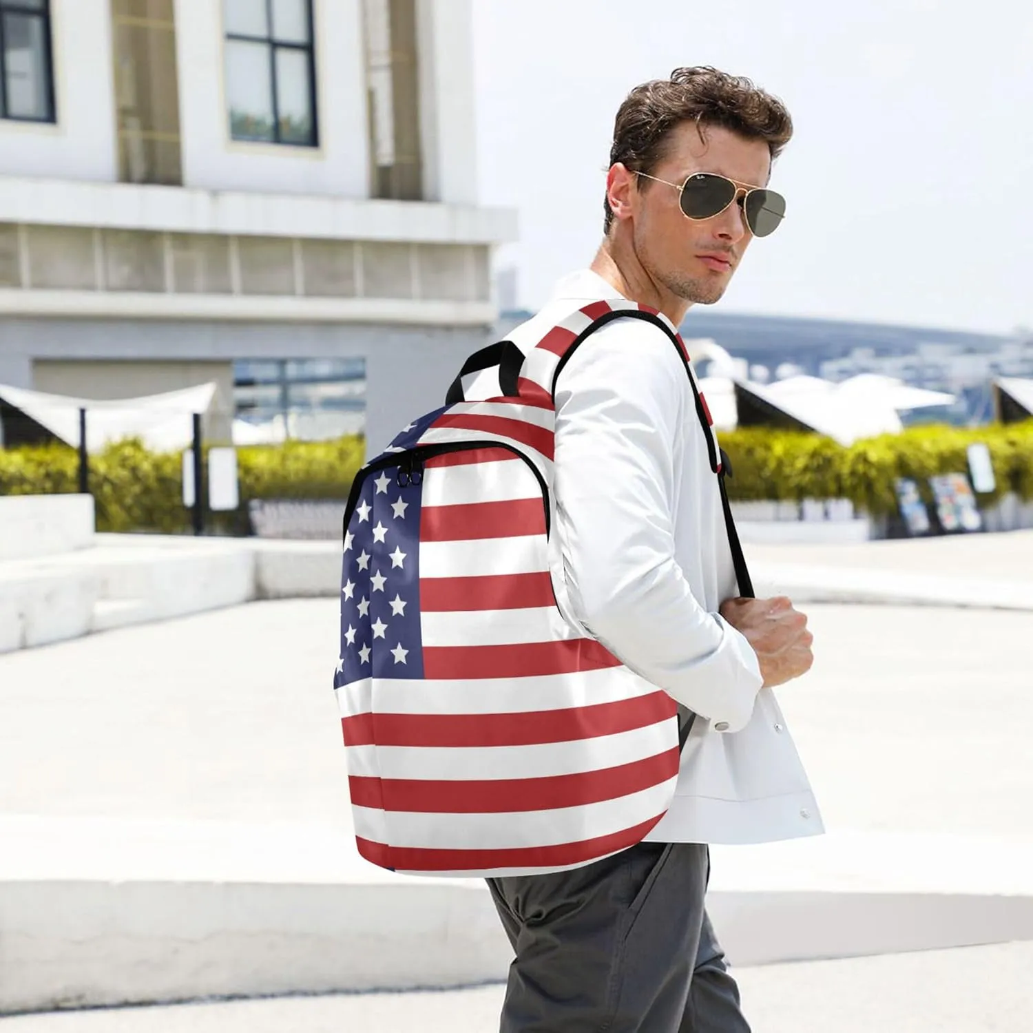 American Flag Laptop Backpack Travel Hiking Camping Work Computer Back Packs Book Bags for Women Men