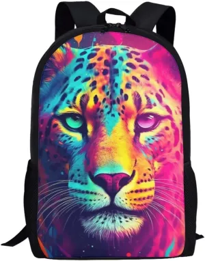 Aqua Red Cheetah Kids Backpack Boys Elementary School Bags Primary Middle School Book Bags for Teens Kindergarten Sturdy Lightweight Durable Travel Gifts