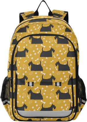 Aslsiy Kids Backpack Dogs Black School Backpack for Boys Girls Paw Bones Orange Book Bags Daycare 17 Inch Laptop Bag