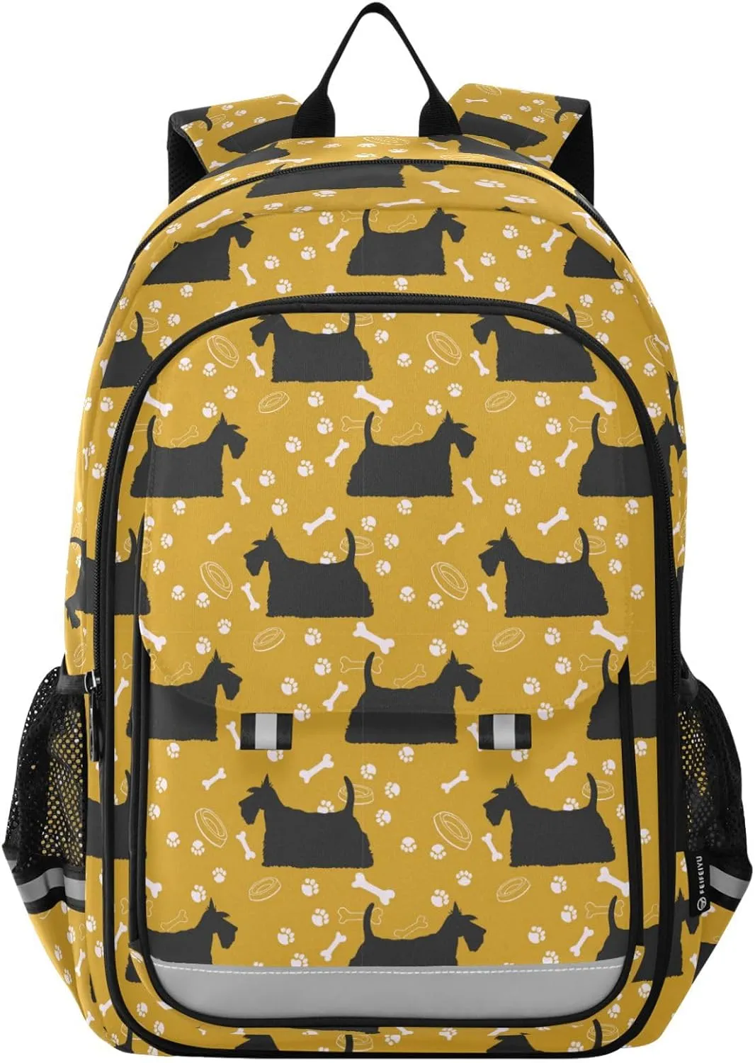 Aslsiy Kids Backpack Dogs Black School Backpack for Boys Girls Paw Bones Orange Book Bags Daycare 17 Inch Laptop Bag