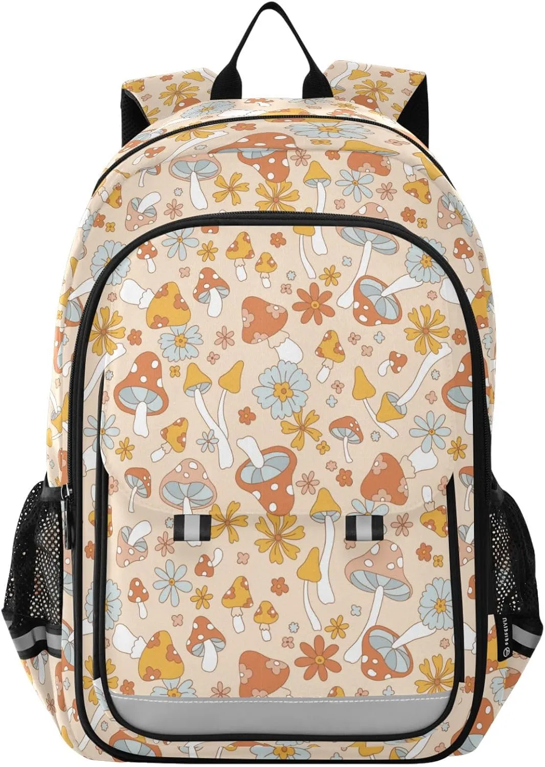 Aslsiy Kids Backpack Retro Floral Hippie Mushrooms School Backpack for Boys Girls Groovy Flower Book Bags Daycare 17 Inch Laptop Bag