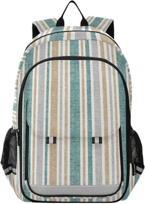 Aslsiy Kids Backpack Snow Green Grey Gold Accents School Backpack for Boys Girls Stripe Book Bags Daycare 17 Inch Laptop Bag