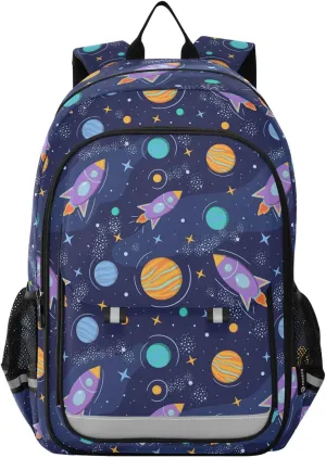 Aslsiy Kids Backpack Space Planets and Rockets School Backpack for Boys Girls Starry Sky Book Bags Daycare 17 Inch Laptop Bag
