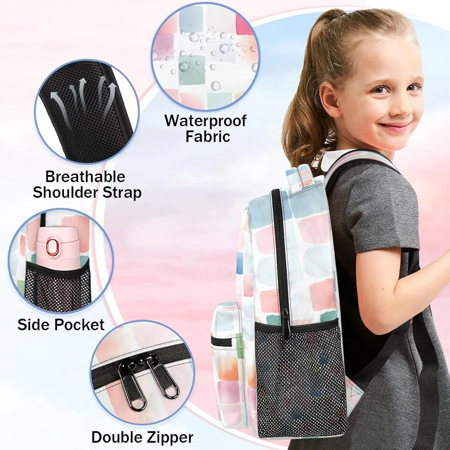 Backpack Colourful Squares Book Bags Laptop Backpacks Lightweight Multipurpose Daypack for Men Women Travel Hiking
