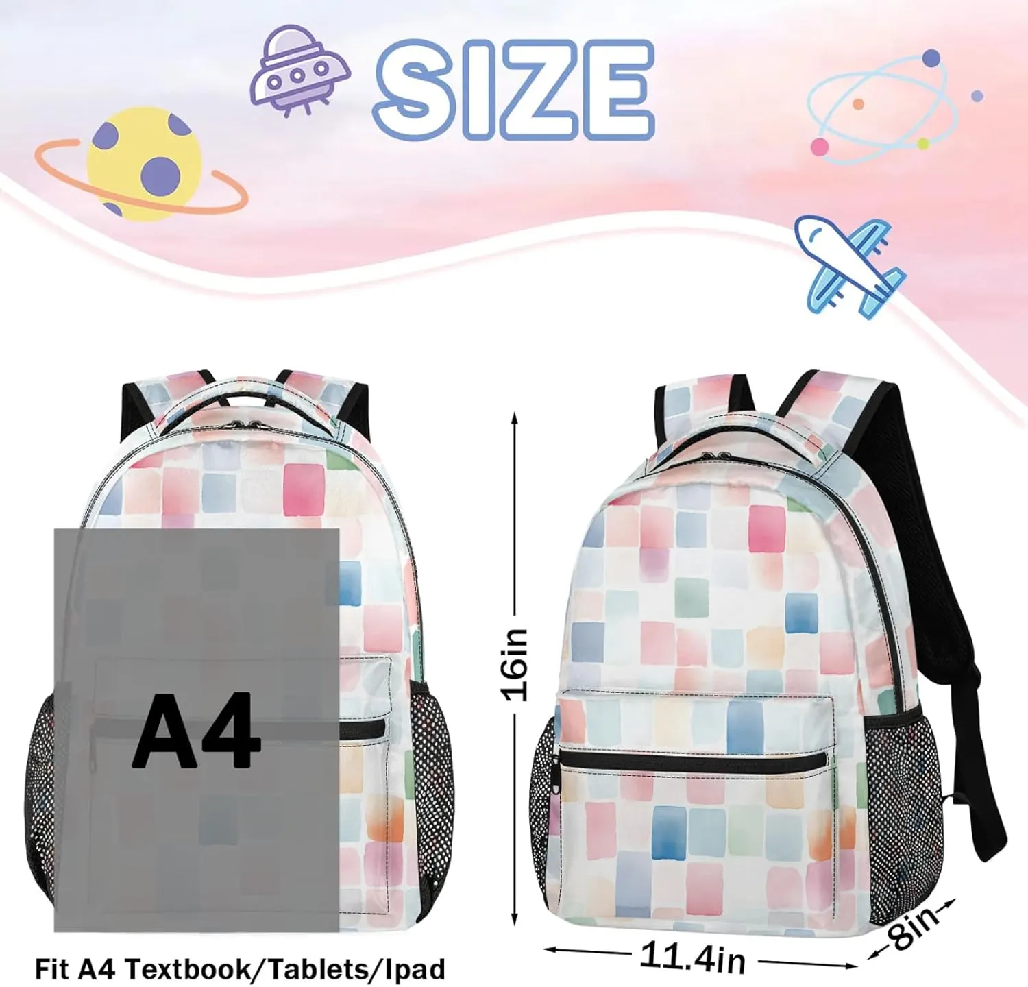 Backpack Colourful Squares Book Bags Laptop Backpacks Lightweight Multipurpose Daypack for Men Women Travel Hiking