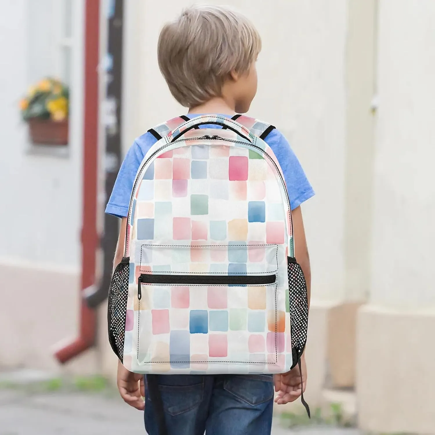 Backpack Colourful Squares Book Bags Laptop Backpacks Lightweight Multipurpose Daypack for Men Women Travel Hiking