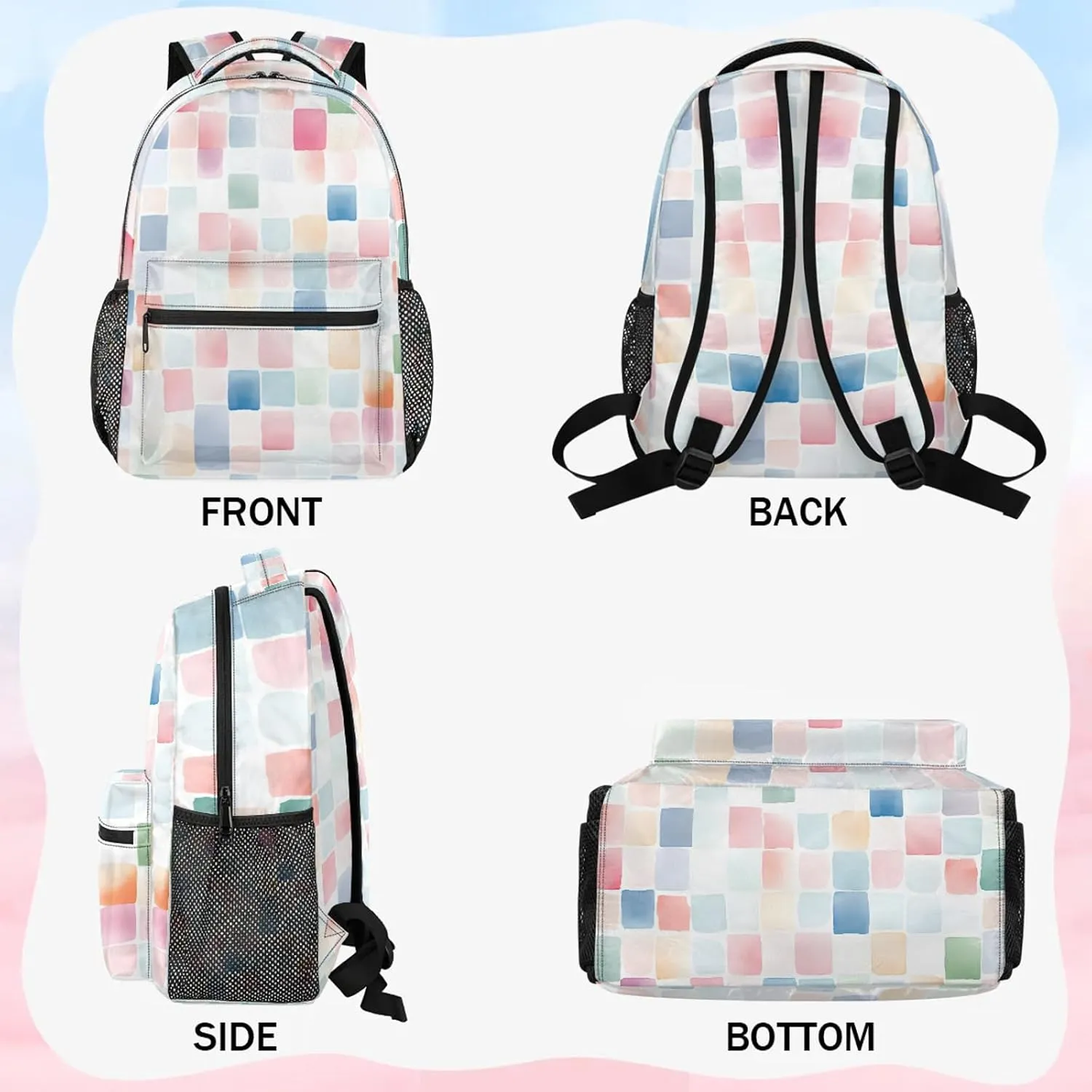 Backpack Colourful Squares Book Bags Laptop Backpacks Lightweight Multipurpose Daypack for Men Women Travel Hiking