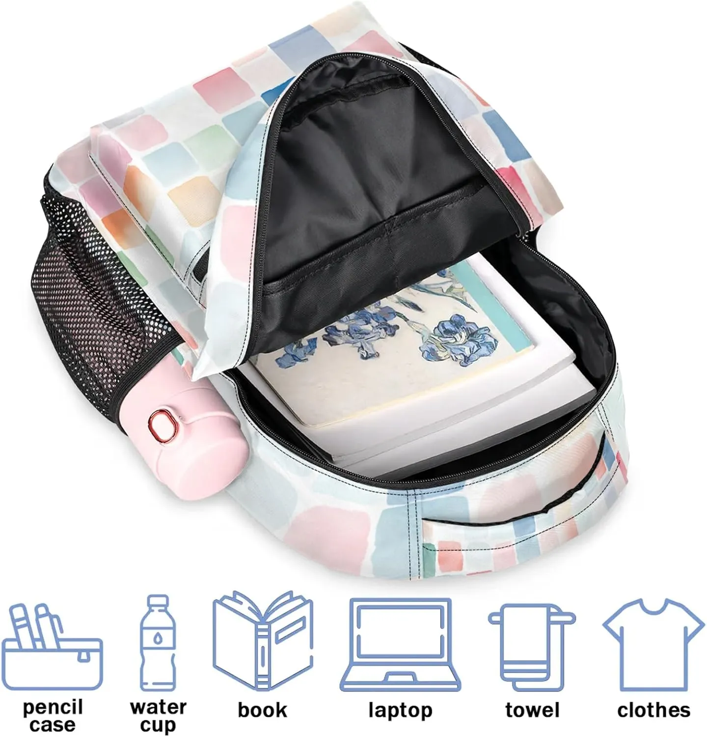 Backpack Colourful Squares Book Bags Laptop Backpacks Lightweight Multipurpose Daypack for Men Women Travel Hiking