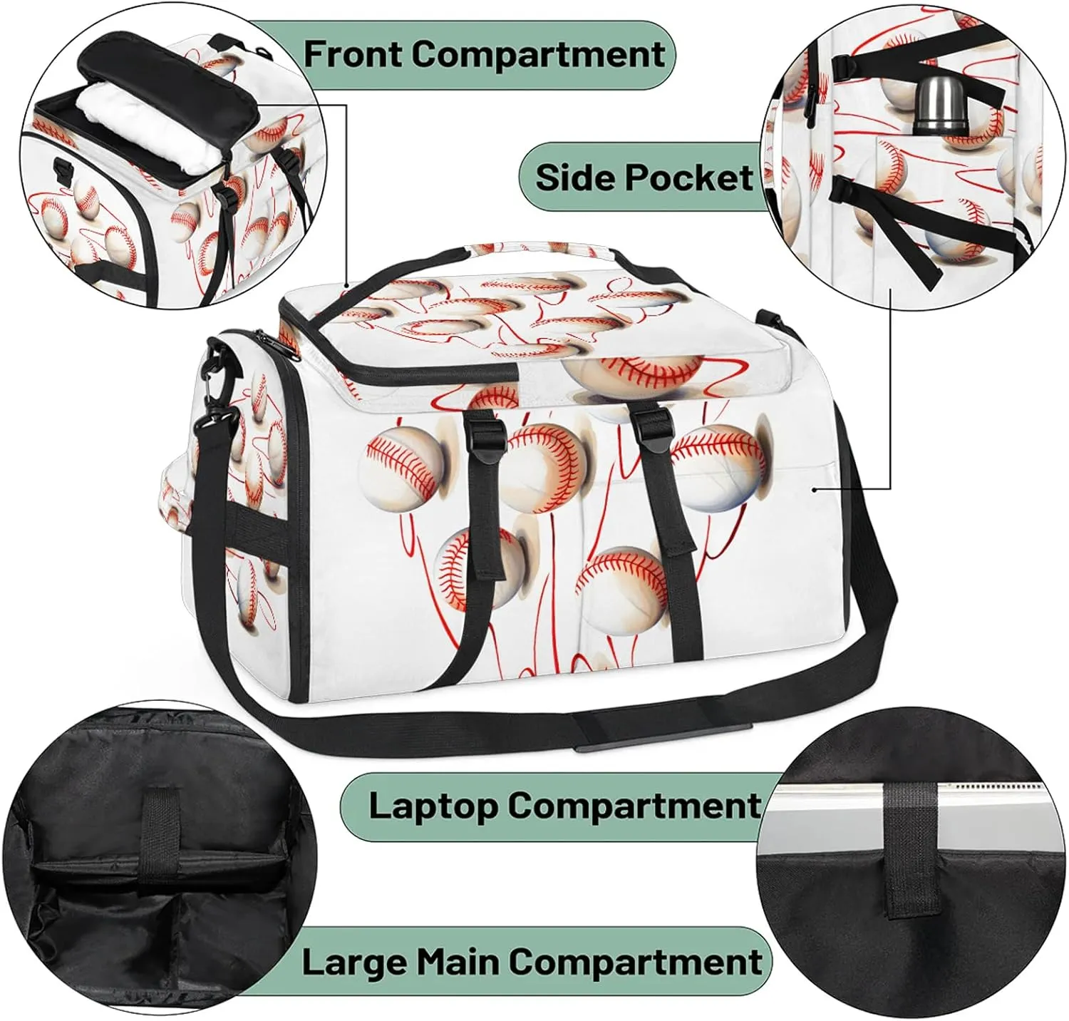 Baseball Ball Gym Bags for Men Women Sports Backpack with Shoe Compartment 3-in-1 Tactical Duffle Bag for Overnight Weekender Travel