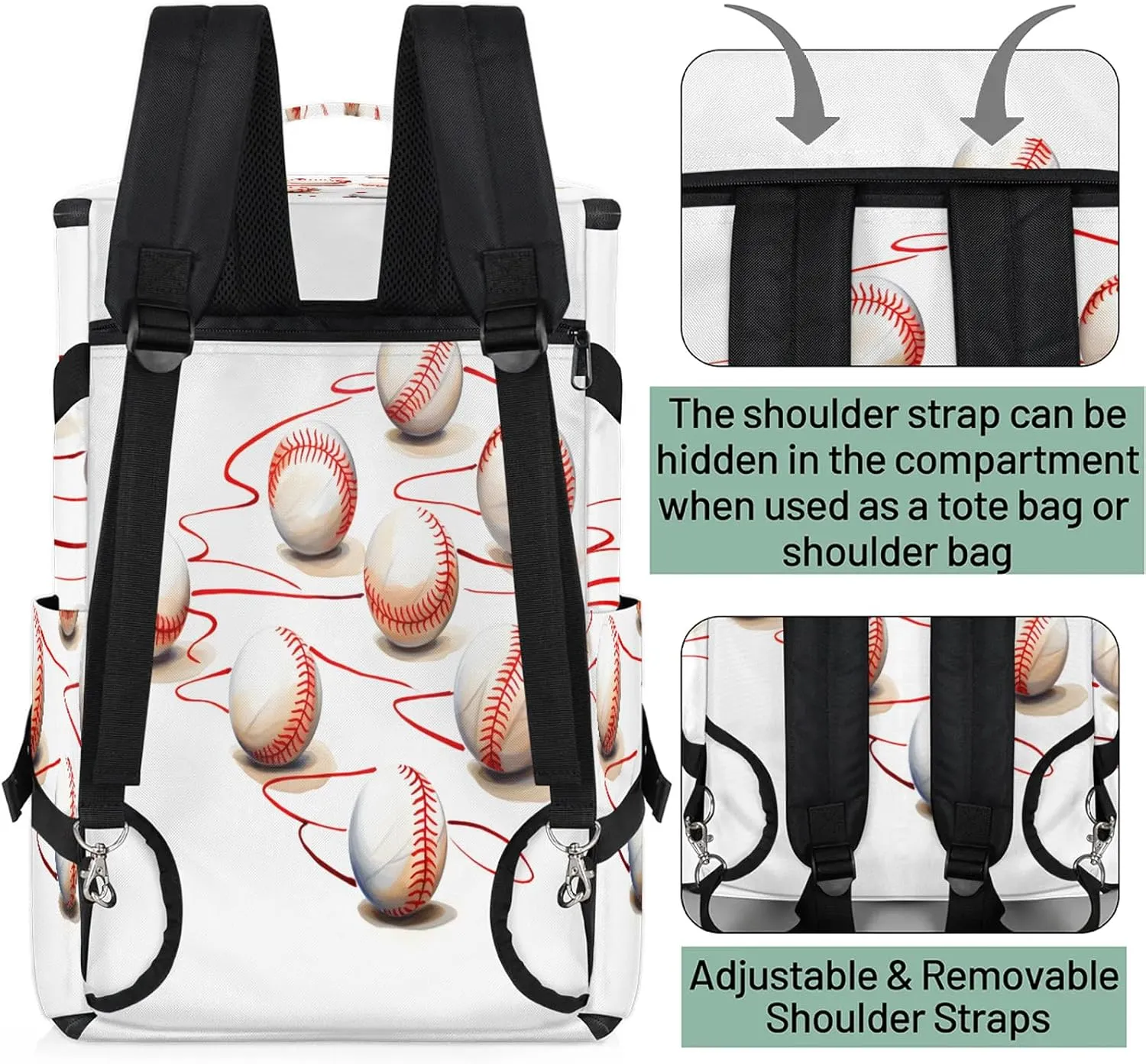 Baseball Ball Gym Bags for Men Women Sports Backpack with Shoe Compartment 3-in-1 Tactical Duffle Bag for Overnight Weekender Travel