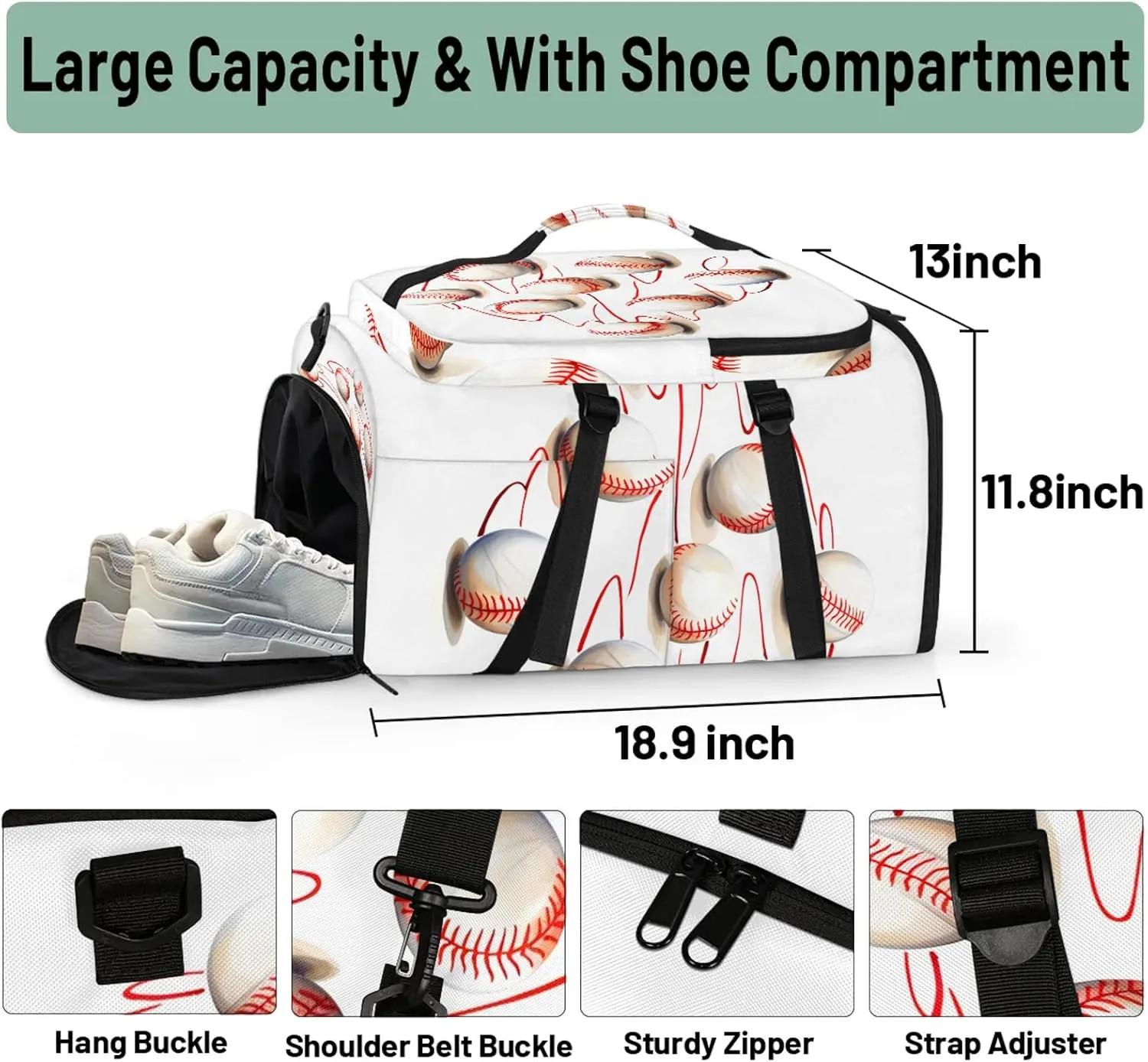 Baseball Ball Gym Bags for Men Women Sports Backpack with Shoe Compartment 3-in-1 Tactical Duffle Bag for Overnight Weekender Travel