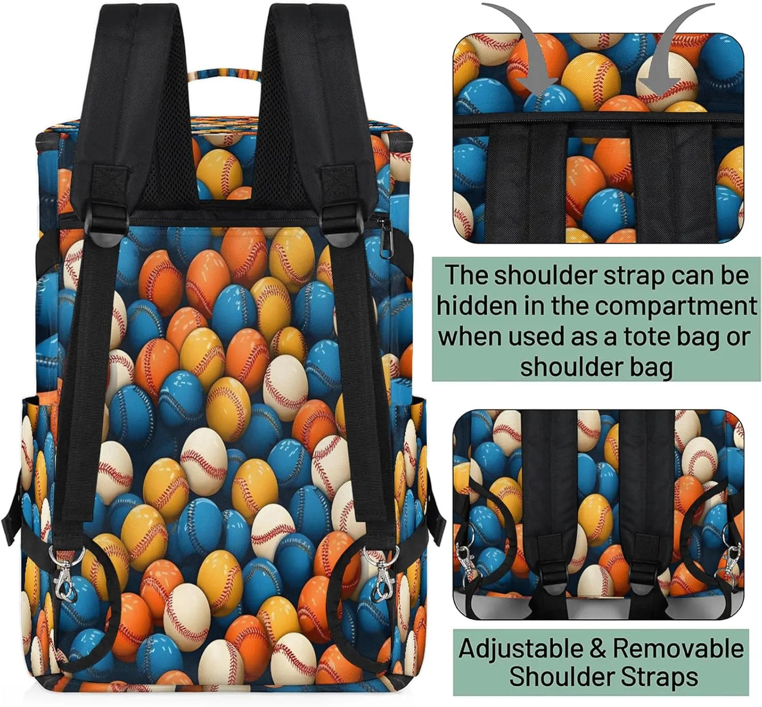 Baseball Gym Bags for Men Women Colorful Baseball Sports Backpack with Shoe Compartment 3-in-1 Tactical Duffle Bag for Overnight Weekender Travel