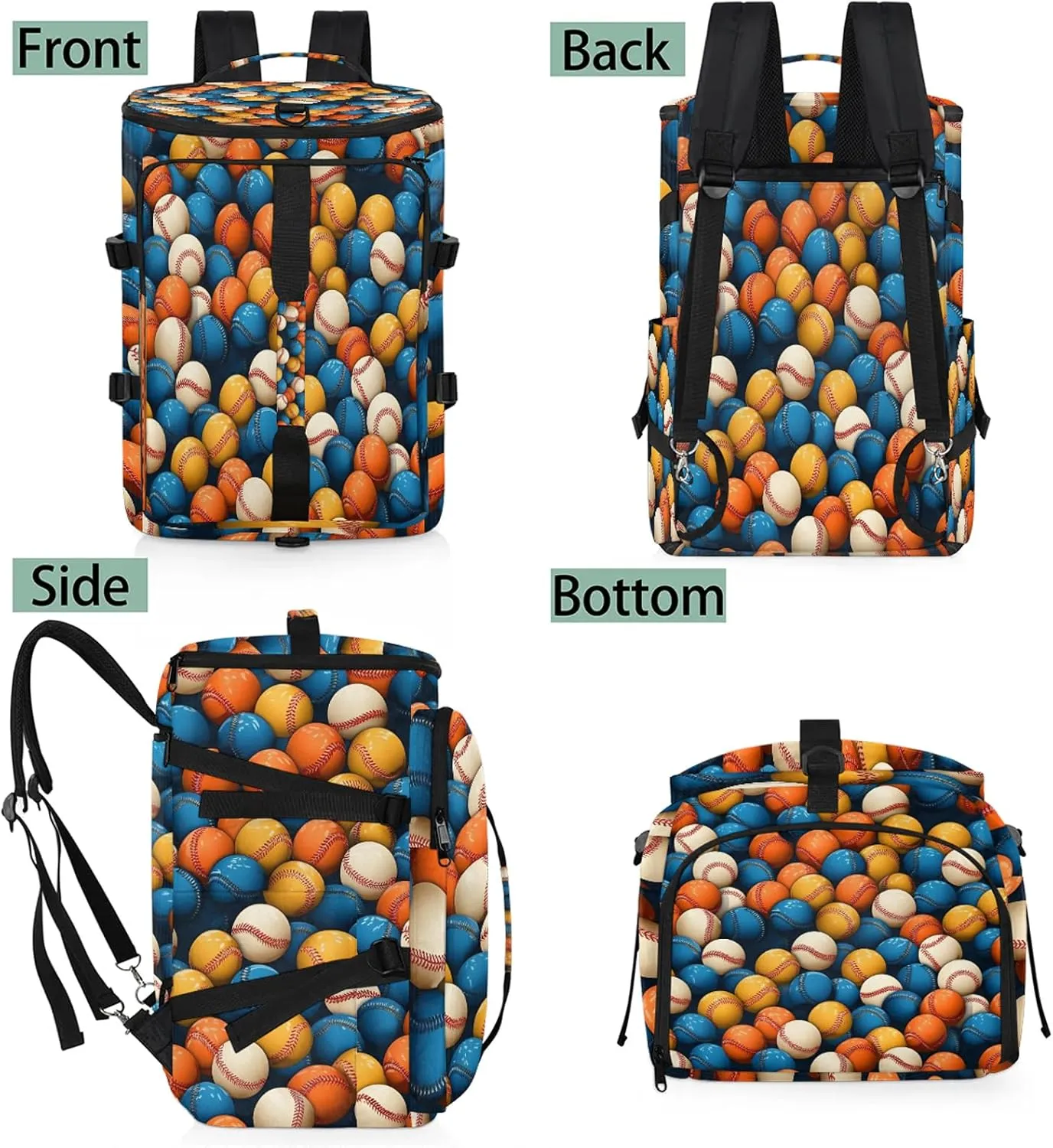 Baseball Gym Bags for Men Women Colorful Baseball Sports Backpack with Shoe Compartment 3-in-1 Tactical Duffle Bag for Overnight Weekender Travel