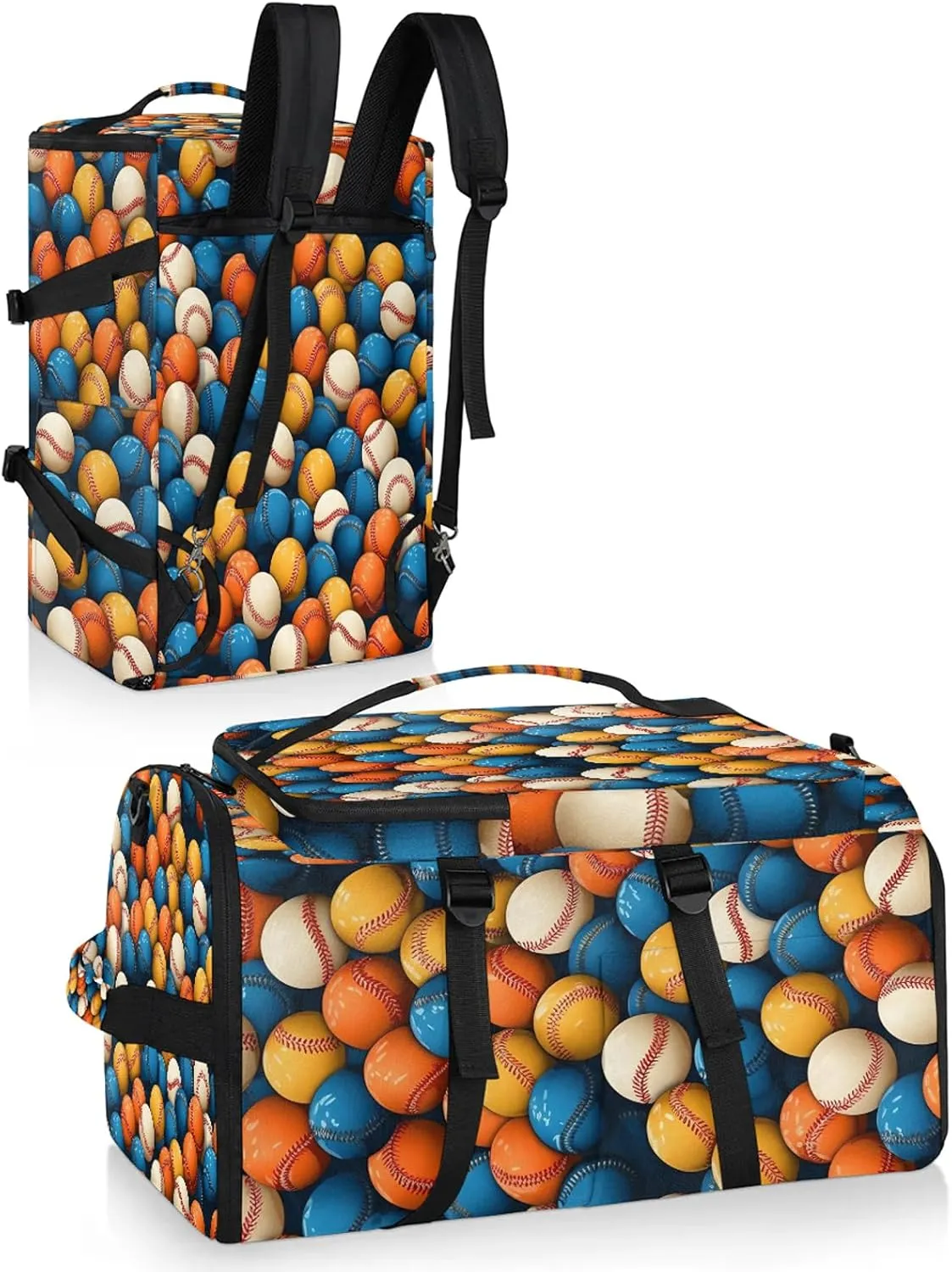 Baseball Gym Bags for Men Women Colorful Baseball Sports Backpack with Shoe Compartment 3-in-1 Tactical Duffle Bag for Overnight Weekender Travel