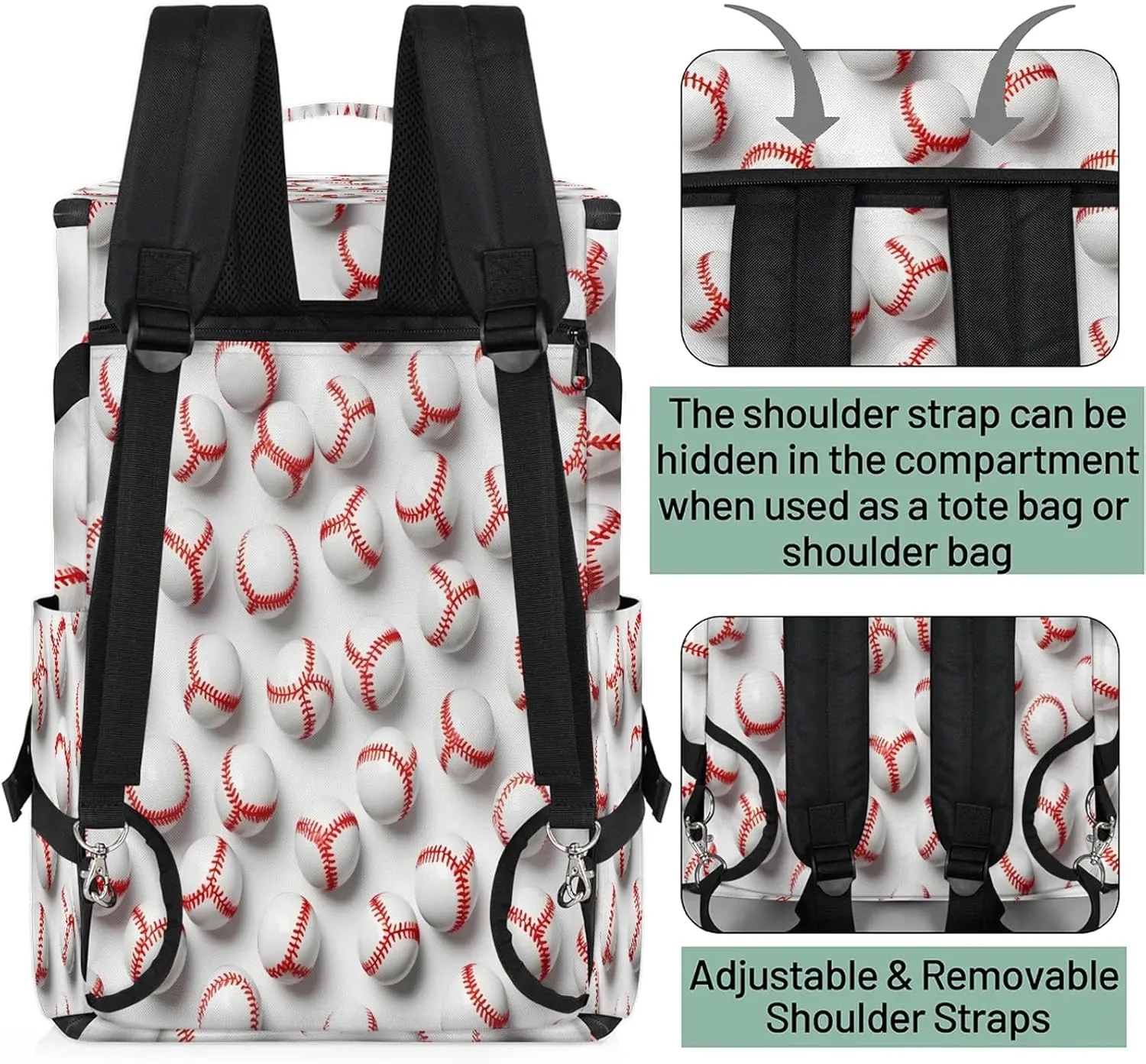 Baseball Gym Bags for Men Women Sports Backpack with Shoe Compartment 3-in-1 Tactical Duffle Bag for Overnight Weekender Travel
