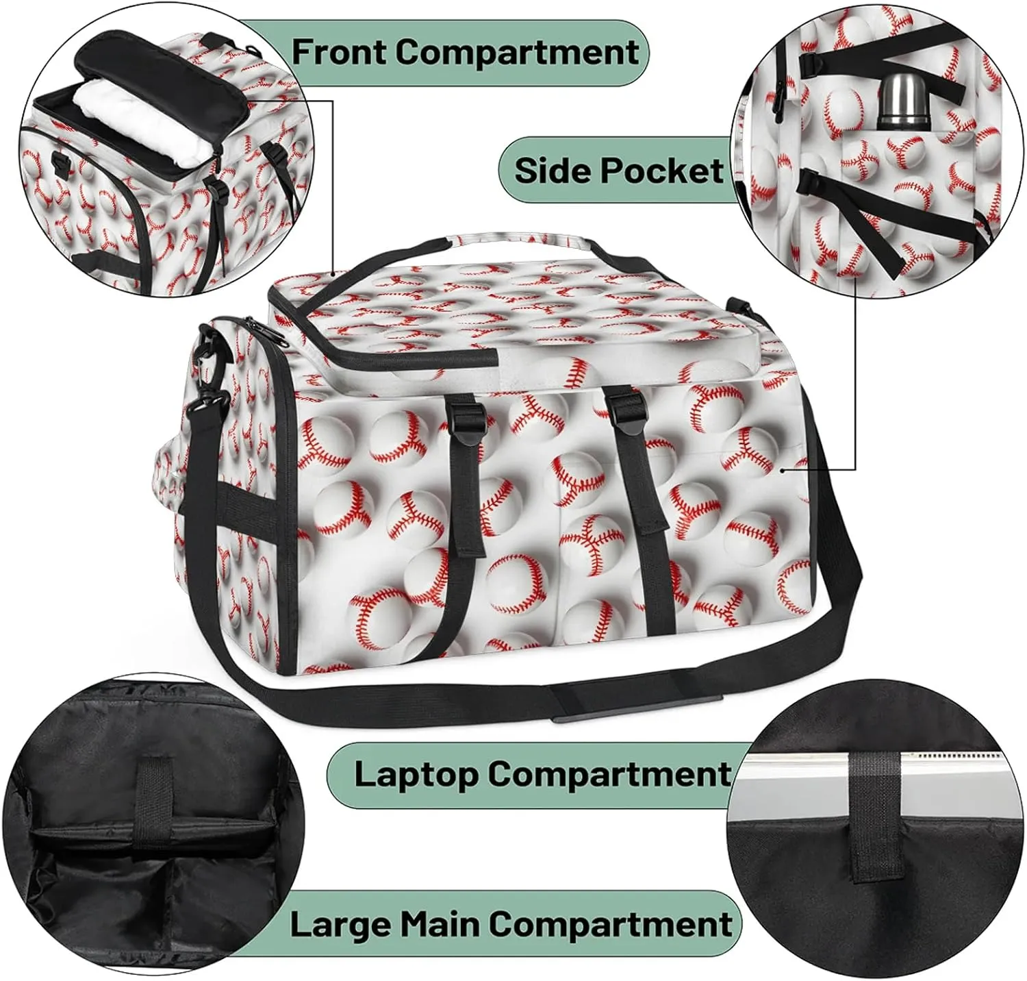 Baseball Gym Bags for Men Women Sports Backpack with Shoe Compartment 3-in-1 Tactical Duffle Bag for Overnight Weekender Travel