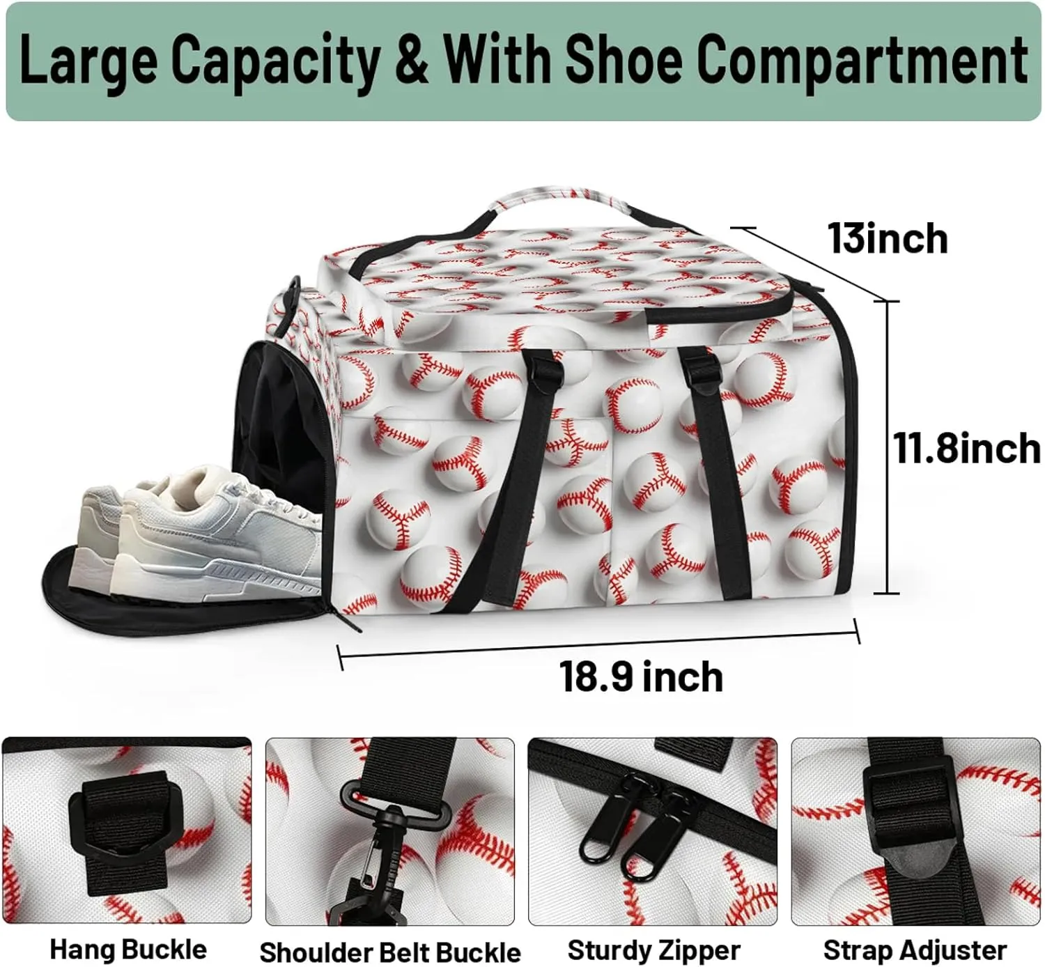Baseball Gym Bags for Men Women Sports Backpack with Shoe Compartment 3-in-1 Tactical Duffle Bag for Overnight Weekender Travel