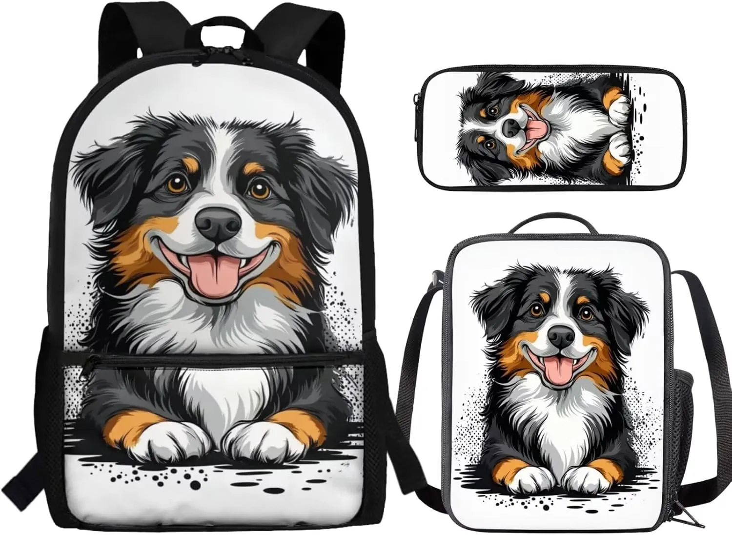 Bernese Mountain Dog Backpacks with Lunch Pack Pencil Case 3pcs Lightweight Bookbag for Middle School Bags Set Casual Daypack