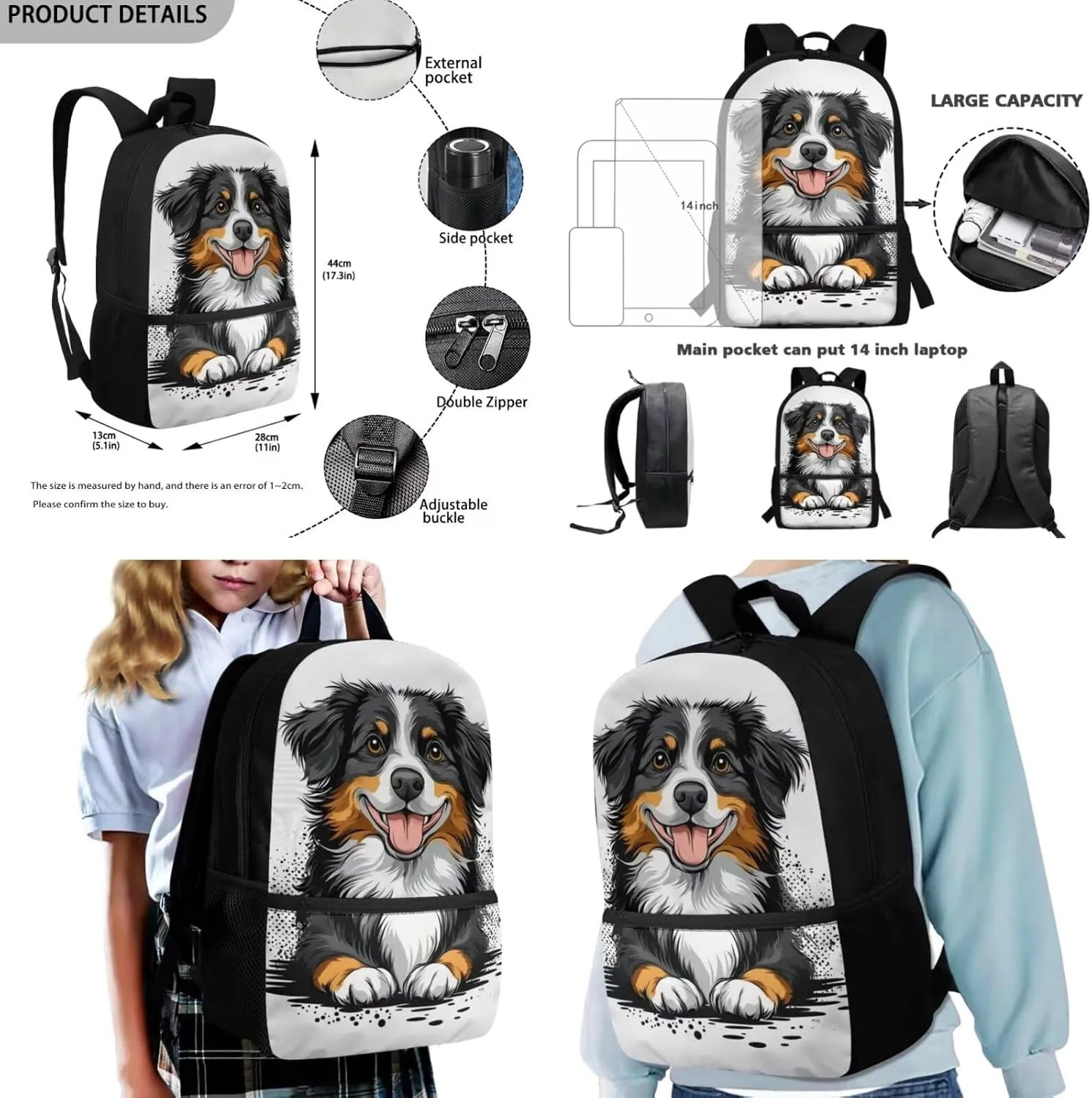 Bernese Mountain Dog Backpacks with Lunch Pack Pencil Case 3pcs Lightweight Bookbag for Middle School Bags Set Casual Daypack