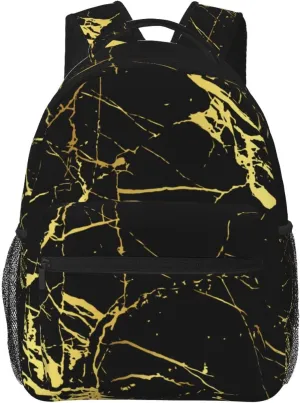 Black And Gold Marble Backpack For School Laptop Bags Bookbag Big Casual Daypack For Student Girls Boys Kids Teens Travel Sports Work