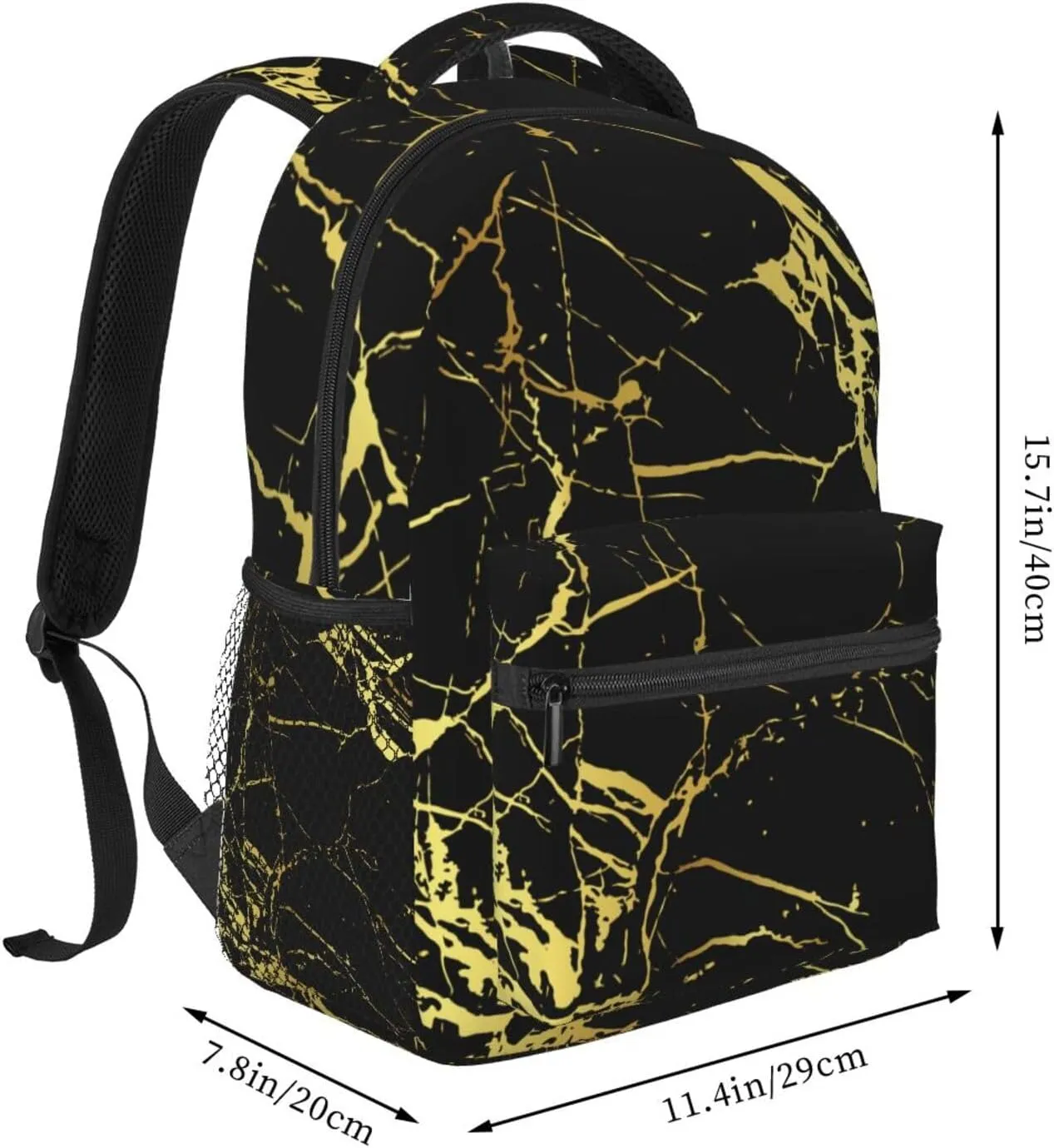 Black And Gold Marble Backpack For School Laptop Bags Bookbag Big Casual Daypack For Student Girls Boys Kids Teens Travel Sports Work