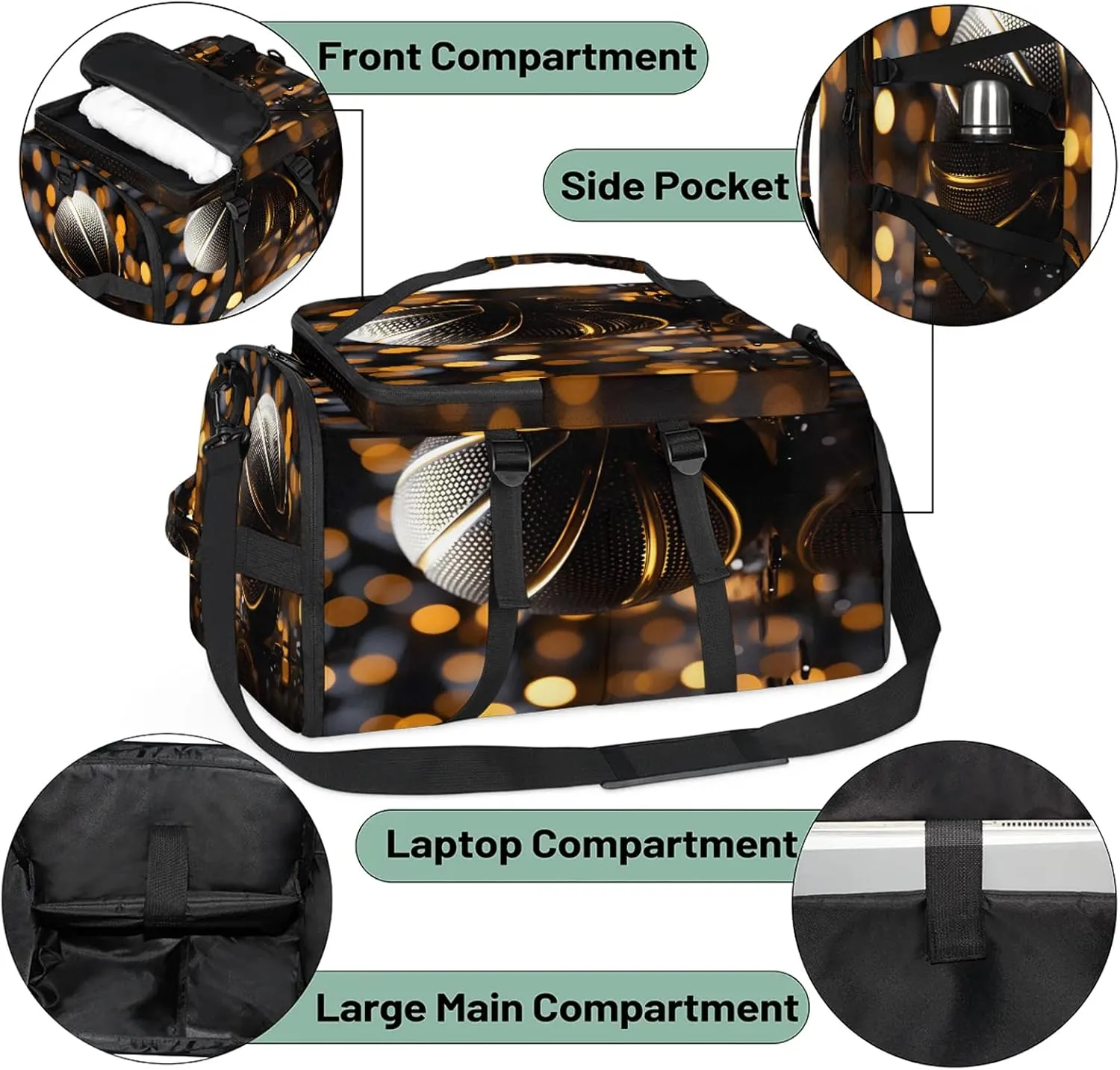 Black Basketball Gym Bags for Men Women Sports Backpack with Shoe Compartment 3-in-1 Tactical Duffle Bag for Overnight Weekender Travel