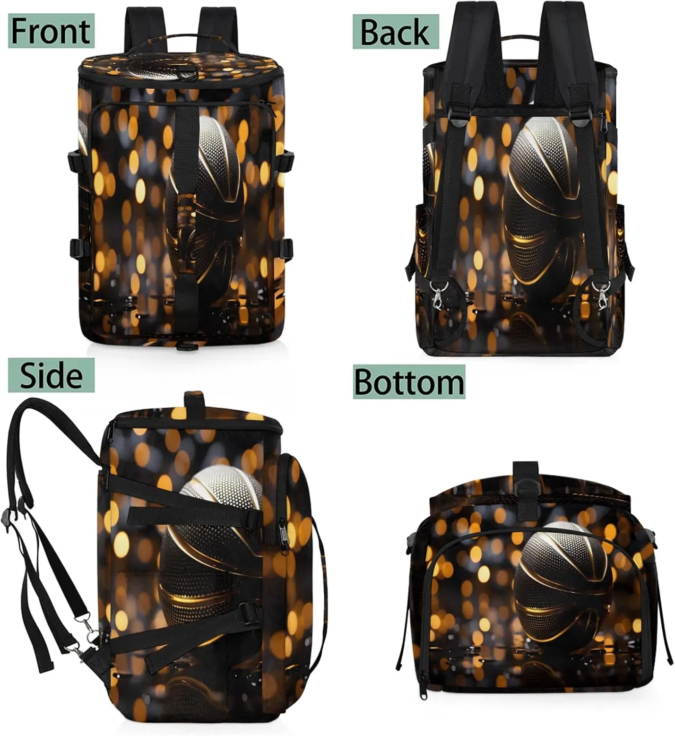 Black Basketball Gym Bags for Men Women Sports Backpack with Shoe Compartment 3-in-1 Tactical Duffle Bag for Overnight Weekender Travel