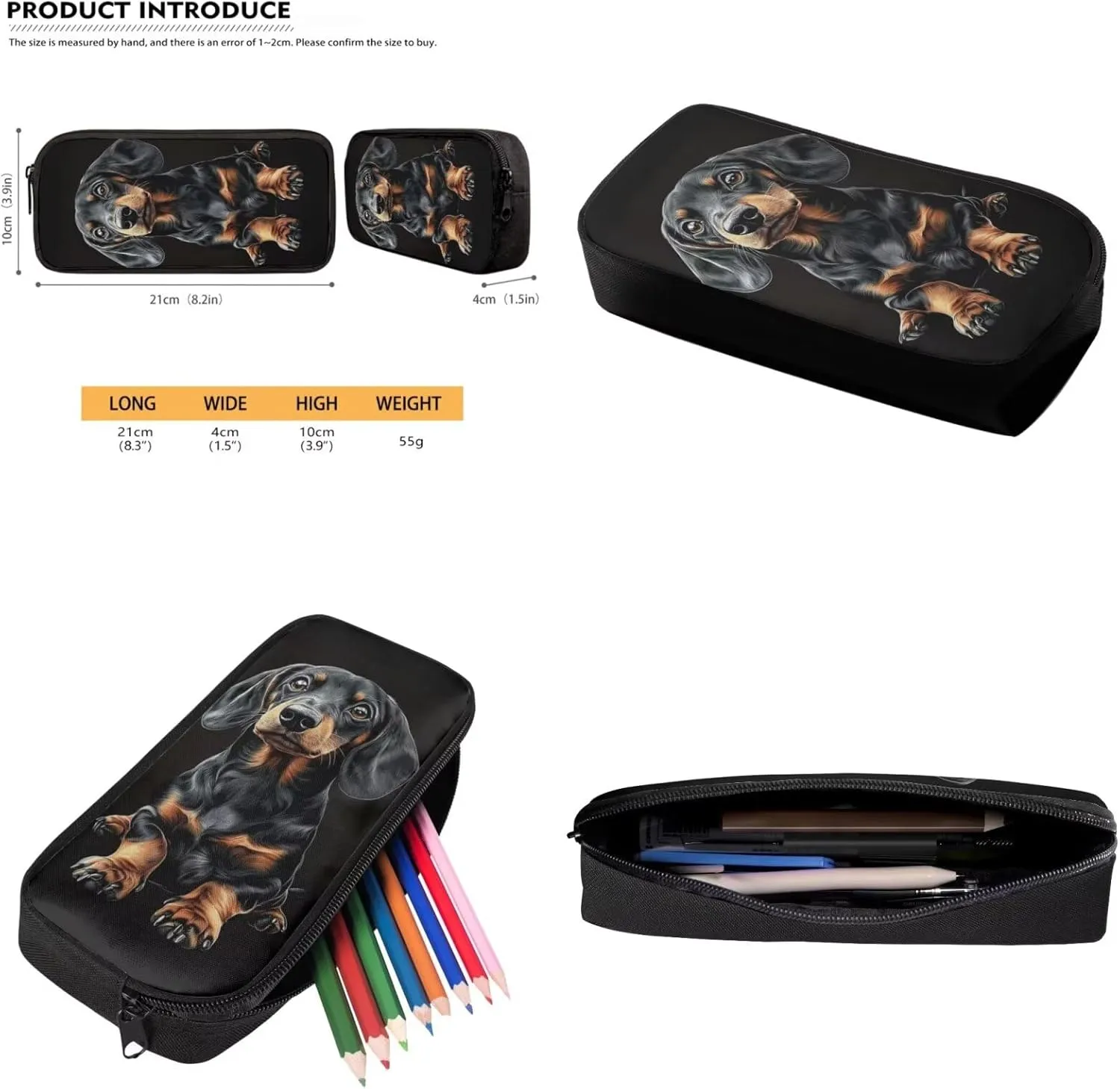 Black Dachshund Backpacks Sets for Girls Boys Kids Backpack School Bookbags with Insulated Lunch Box Pencil Case for School Elementary Students