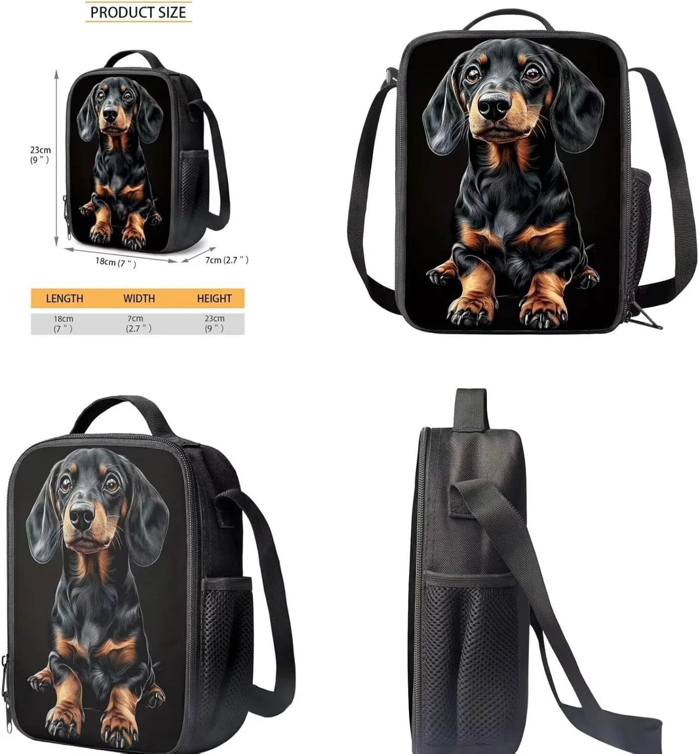 Black Dachshund Backpacks Sets for Girls Boys Kids Backpack School Bookbags with Insulated Lunch Box Pencil Case for School Elementary Students