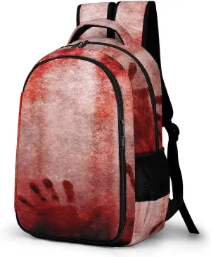 Bloody Hand Print Wall Laptop Backpack Scary Halloween Travel Bags Daypack Durable Work Camping Hiking Back Packs for Women Men