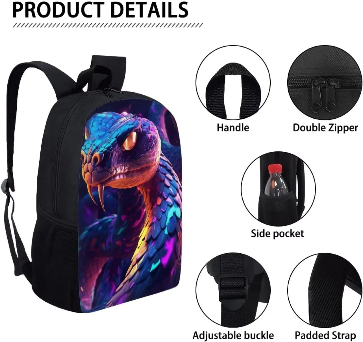 Blue Purple Snake Girls School Backpack Women College Bookbag Lady Travel Rucksack 17 Inch Laptop Bag Cute Animal Schoolbag