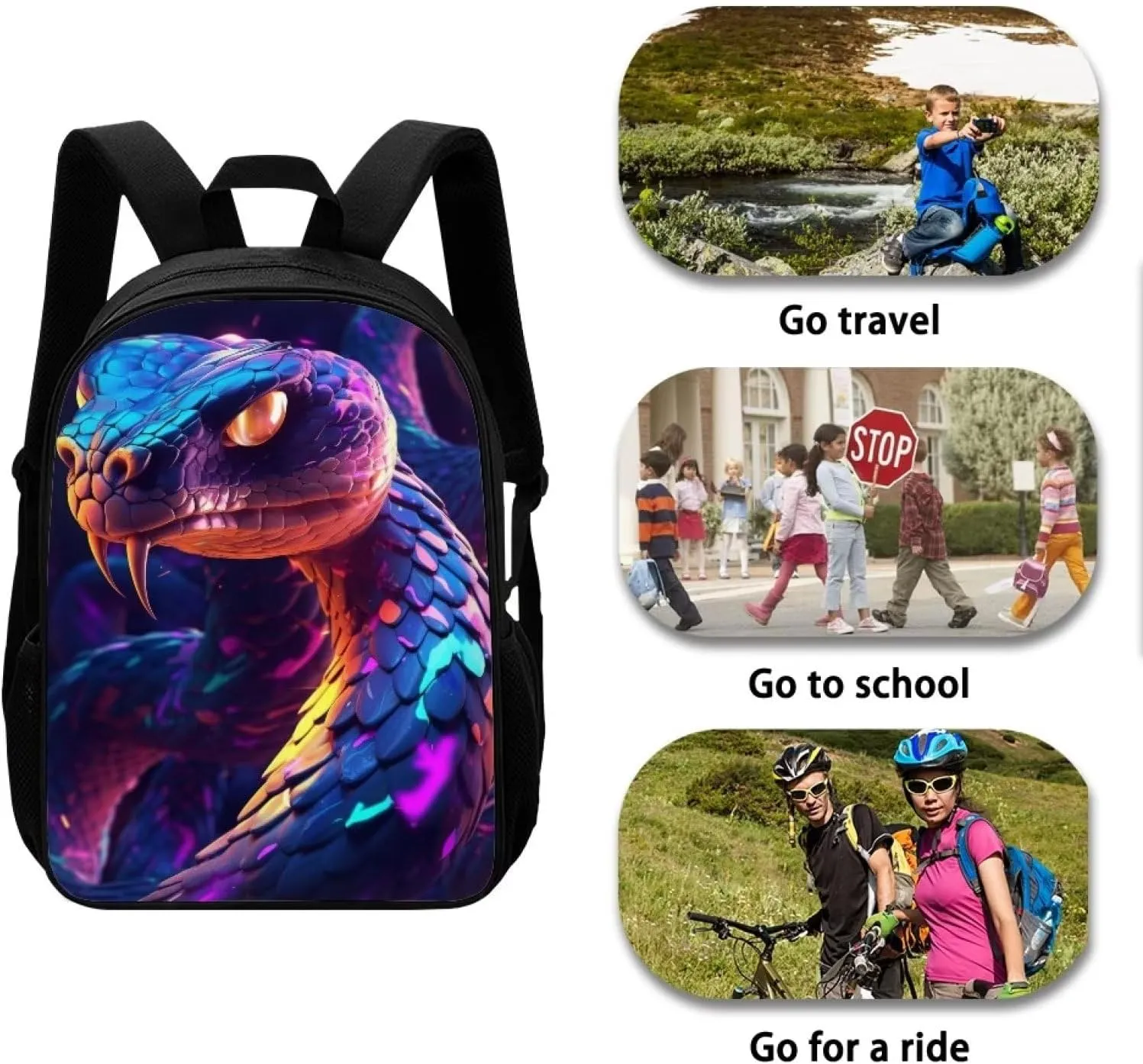 Blue Purple Snake Girls School Backpack Women College Bookbag Lady Travel Rucksack 17 Inch Laptop Bag Cute Animal Schoolbag
