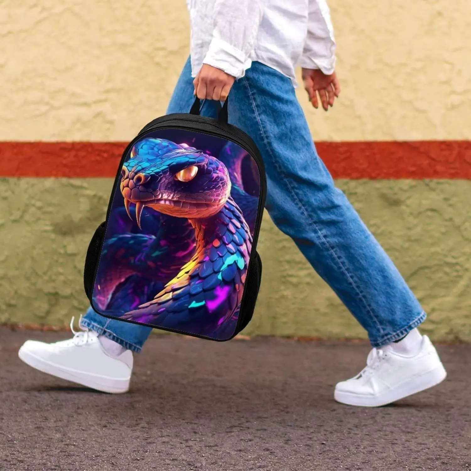 Blue Purple Snake Girls School Backpack Women College Bookbag Lady Travel Rucksack 17 Inch Laptop Bag Cute Animal Schoolbag