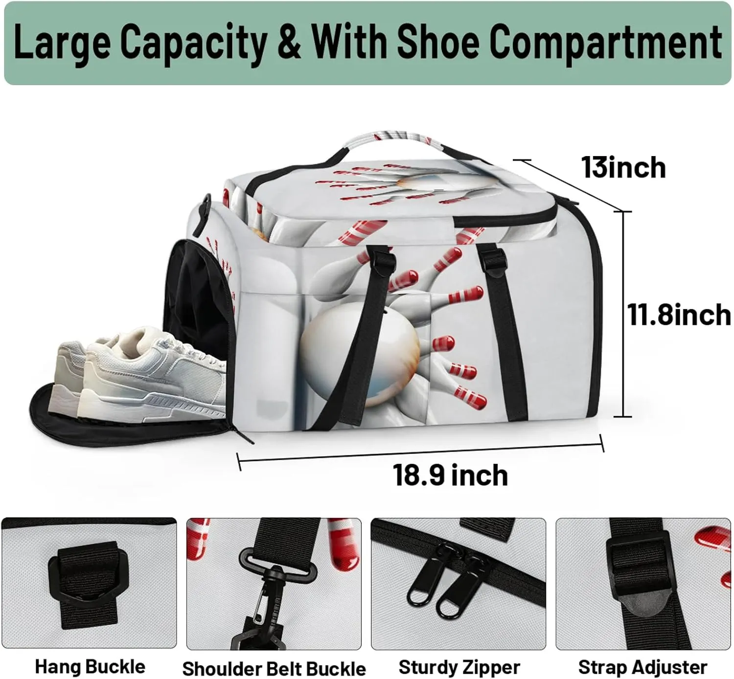 Bowling Ball Gym Bags for Men Women Sports Backpack with Shoe Compartment 3-in-1 Tactical Duffle Bag for Overnight Weekender Travel