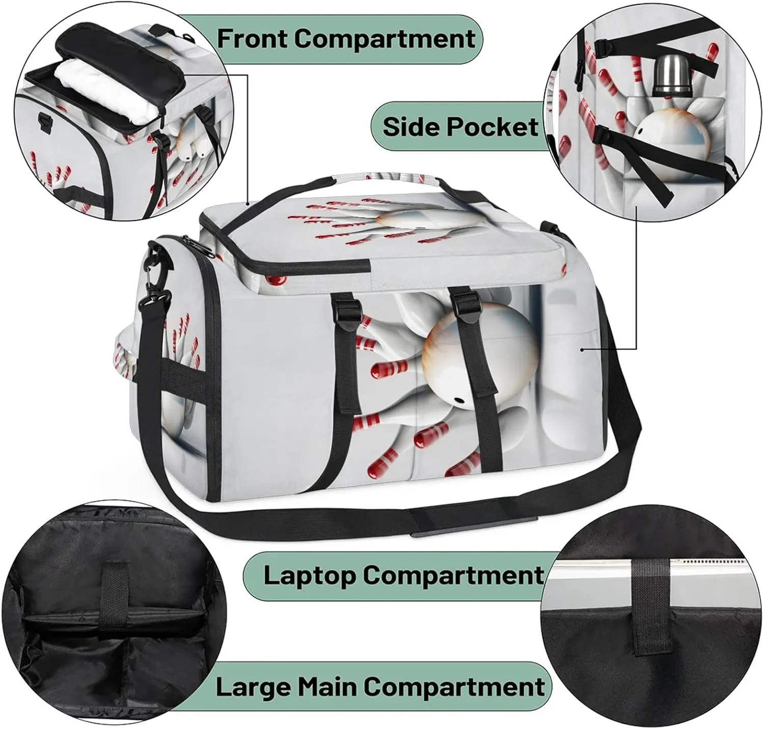 Bowling Ball Gym Bags for Men Women Sports Backpack with Shoe Compartment 3-in-1 Tactical Duffle Bag for Overnight Weekender Travel