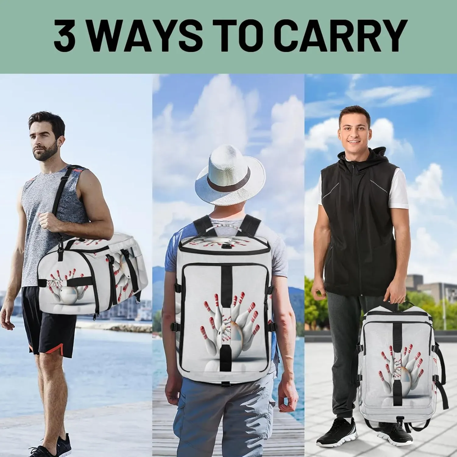 Bowling Ball Gym Bags for Men Women Sports Backpack with Shoe Compartment 3-in-1 Tactical Duffle Bag for Overnight Weekender Travel