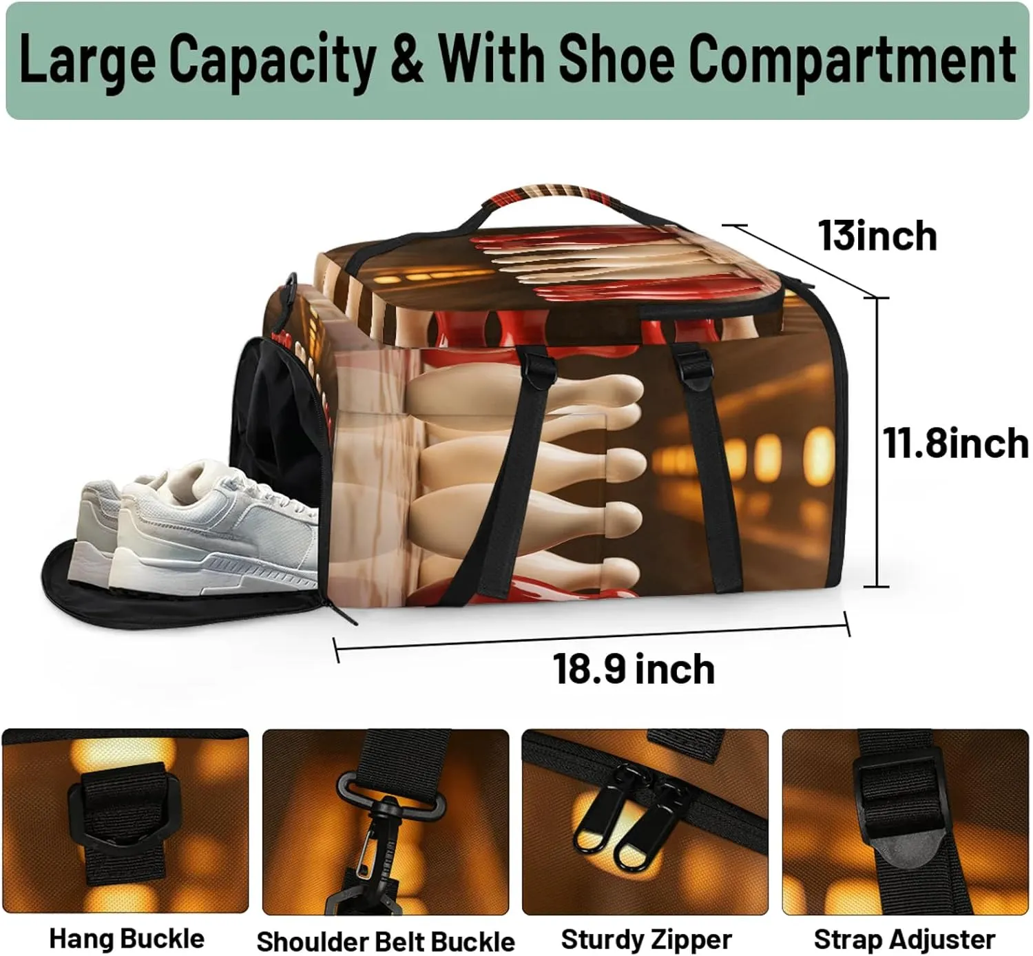 Bowling Ball Theme Gym Bags for Men Women Sports Backpack with Shoe Compartment 3-in-1 Tactical Duffle Bag for Overnight Weekender Travel