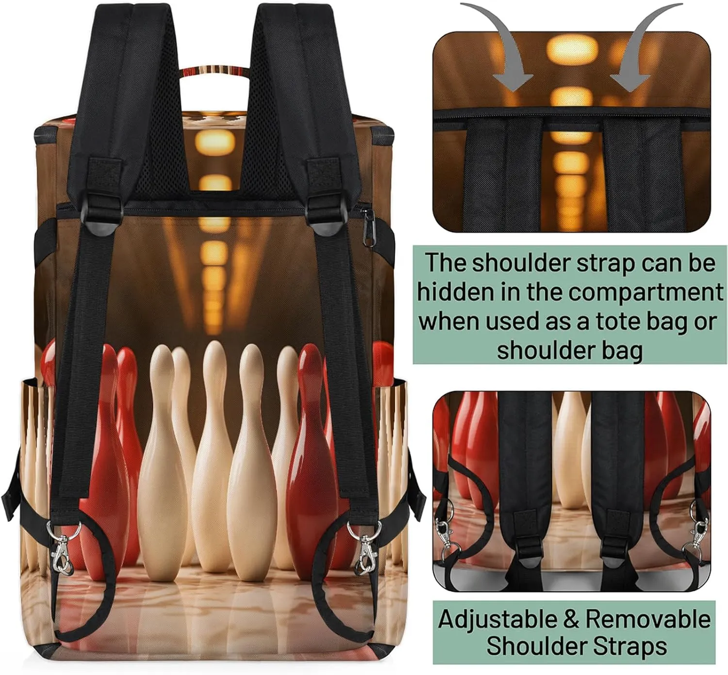 Bowling Ball Theme Gym Bags for Men Women Sports Backpack with Shoe Compartment 3-in-1 Tactical Duffle Bag for Overnight Weekender Travel