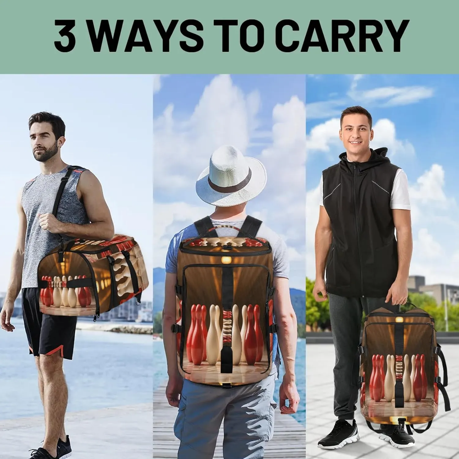 Bowling Ball Theme Gym Bags for Men Women Sports Backpack with Shoe Compartment 3-in-1 Tactical Duffle Bag for Overnight Weekender Travel