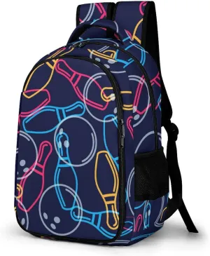 Bowling Black Pattern Laptop Backpack Travel Bags Daypack Durable Work Camping Hiking Back Packs for Women Men