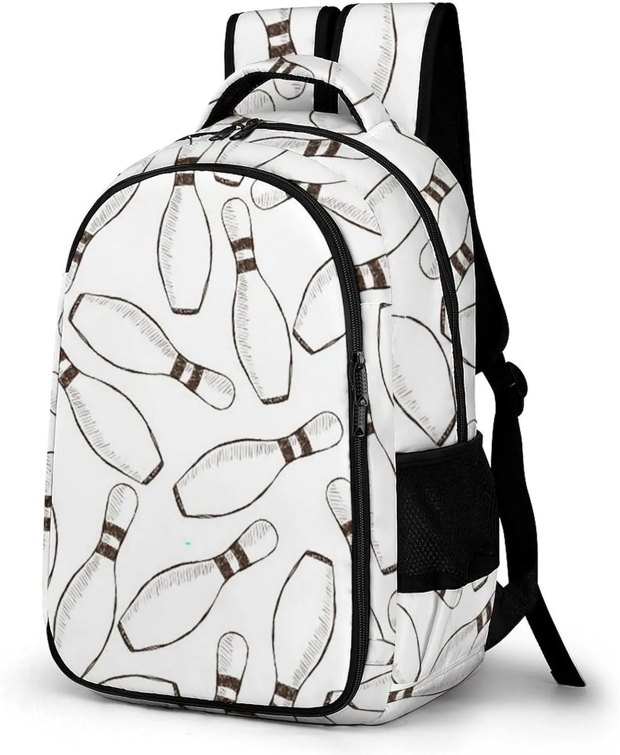 Bowling Pins Seamless Pattern Backpack Travel Casual Laptop Bag Daypack for Men Women Outdoor Hiking Business Work Back Packs